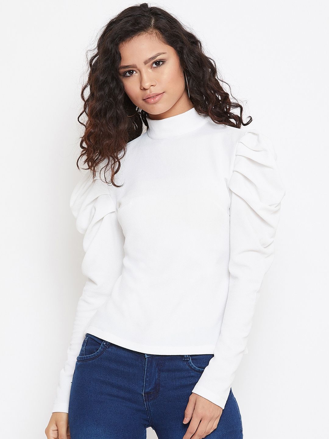 Zastraa High Neck Puff Sleeves Top