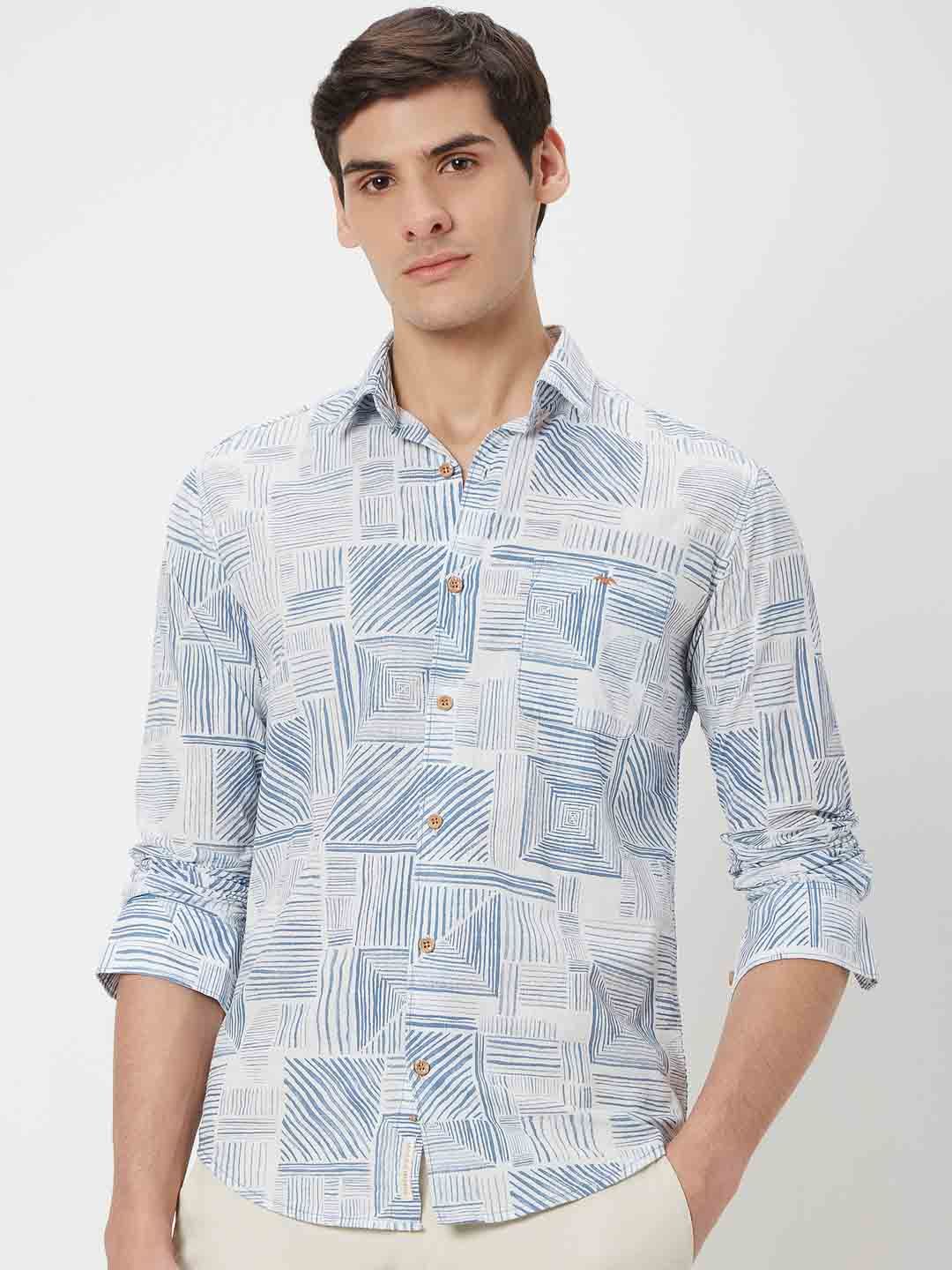 Mufti Pure Cotton Trim Slim Fit Geometric Printed Printed Casual Shirt