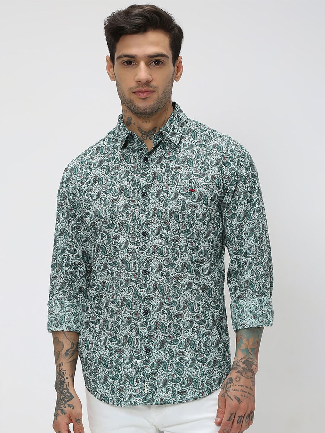 Mufti Trim Slim Fit Ethnic Motifs Printed Cotton Casual Shirt