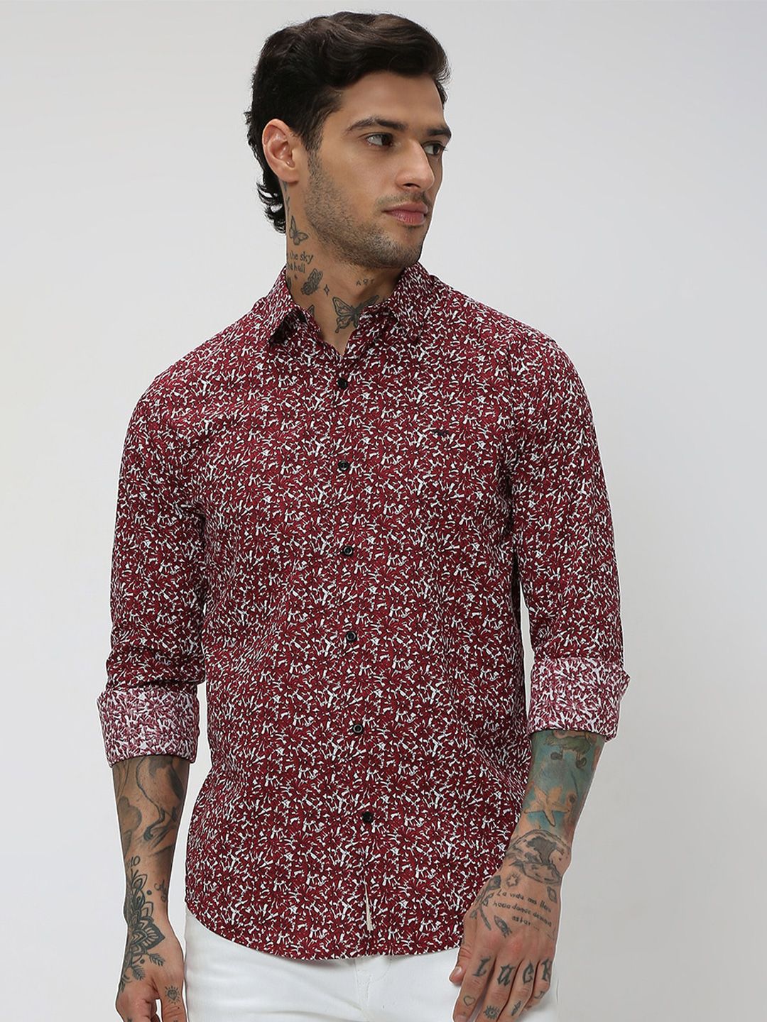 Mufti Floral Printed Trim Slim Fit Casual Shirt