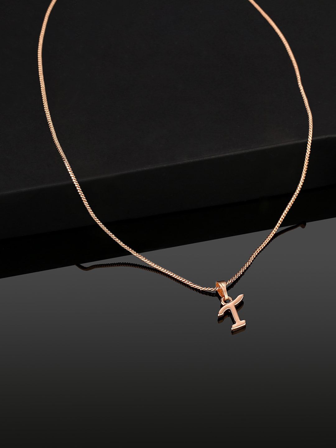 Estele Rose Gold-Plated T-Letter Charm Alloy Pendant With Chain