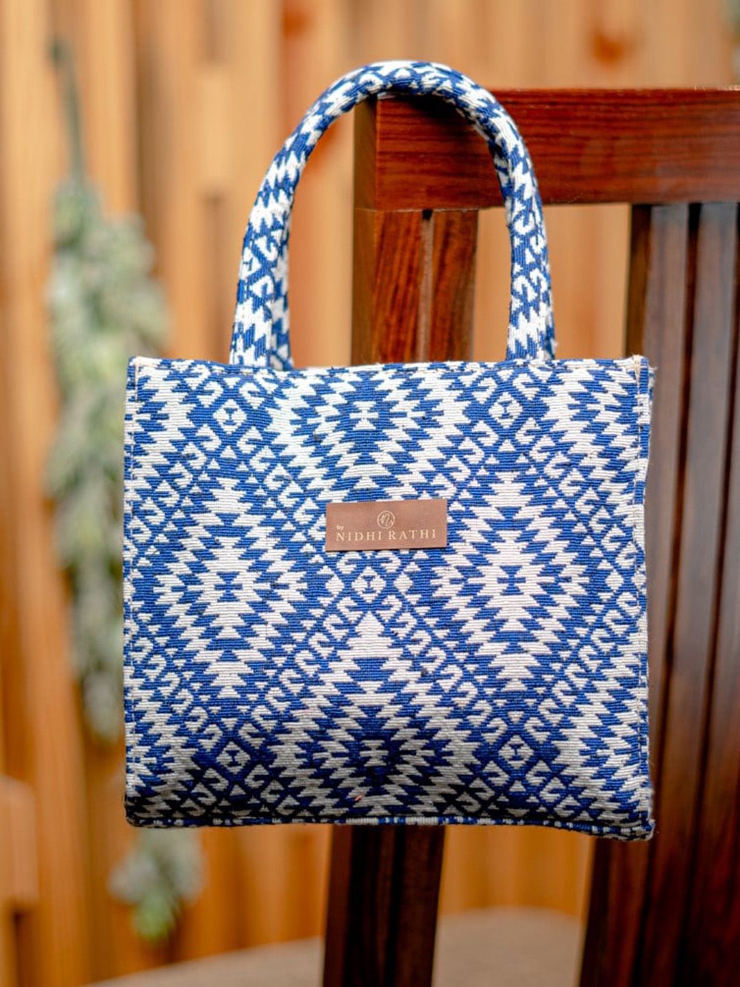 NR By Nidhi Rathi Blue Ethnic Motifs Self Structured Tote Bag Sling Handbag