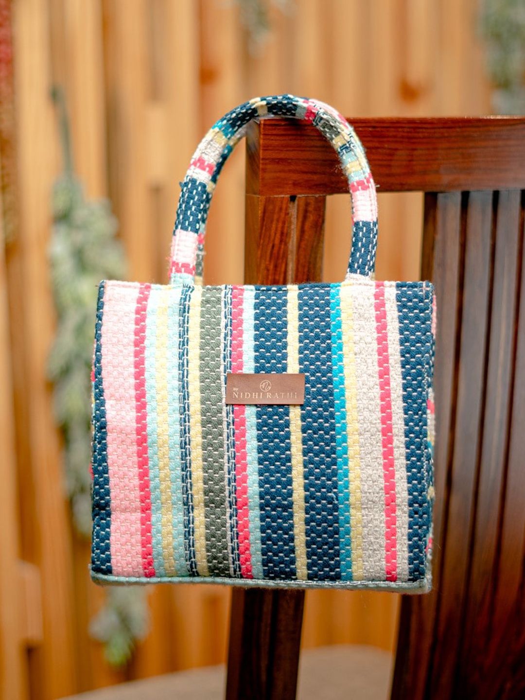 NR By Nidhi Rathi Blue Striped Shopper Tote Bag Sling Handbag