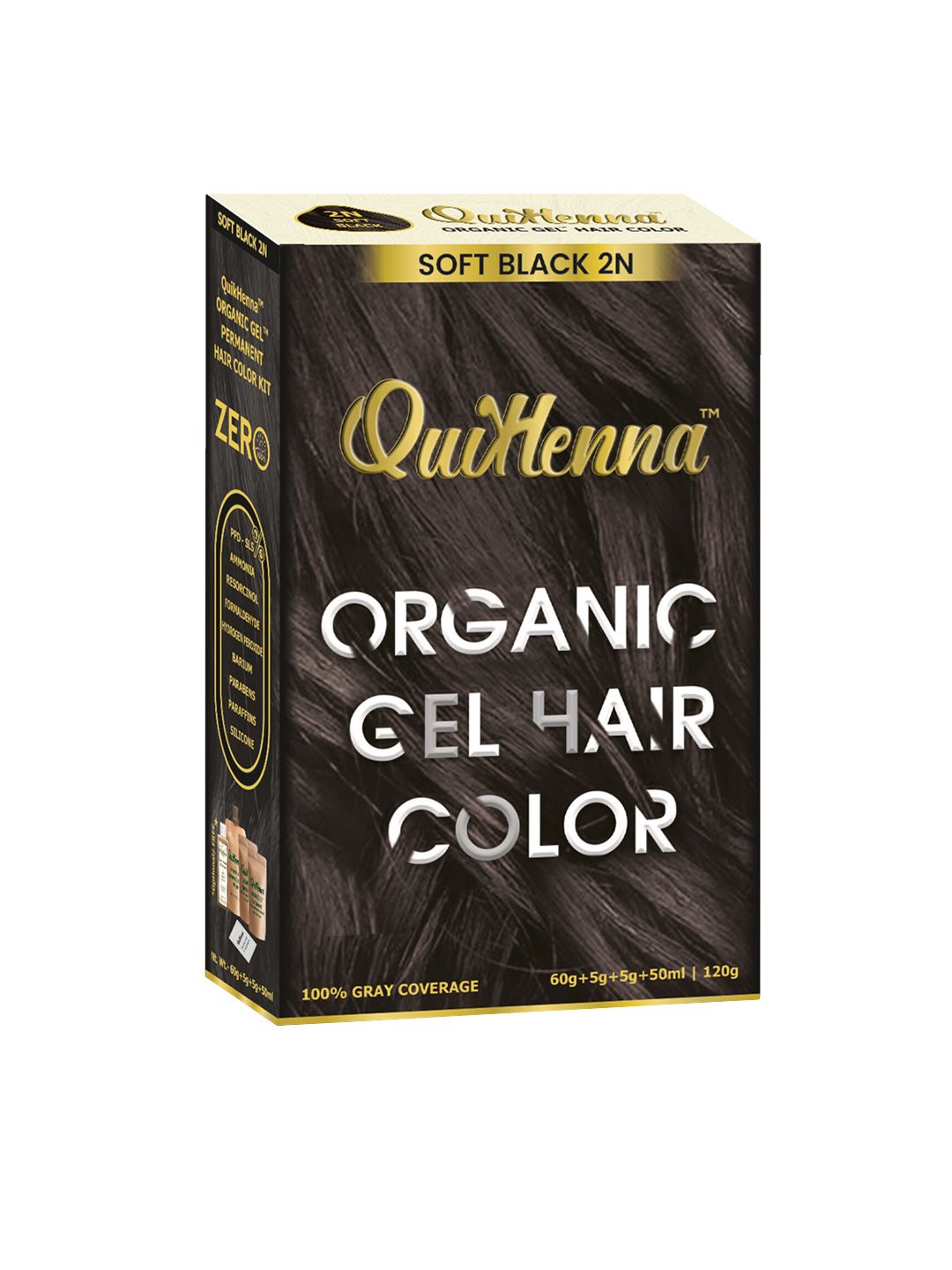 QUIKHENNA Organic Gel PPD & Ammonia-Free Permanent Hair Colour 120 g - Soft Black 2N