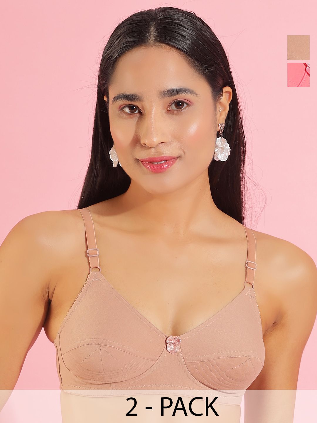 Dollar Missy Pack of 2 Non-Padded Non-Wired Anti Microbial Cotton Bra