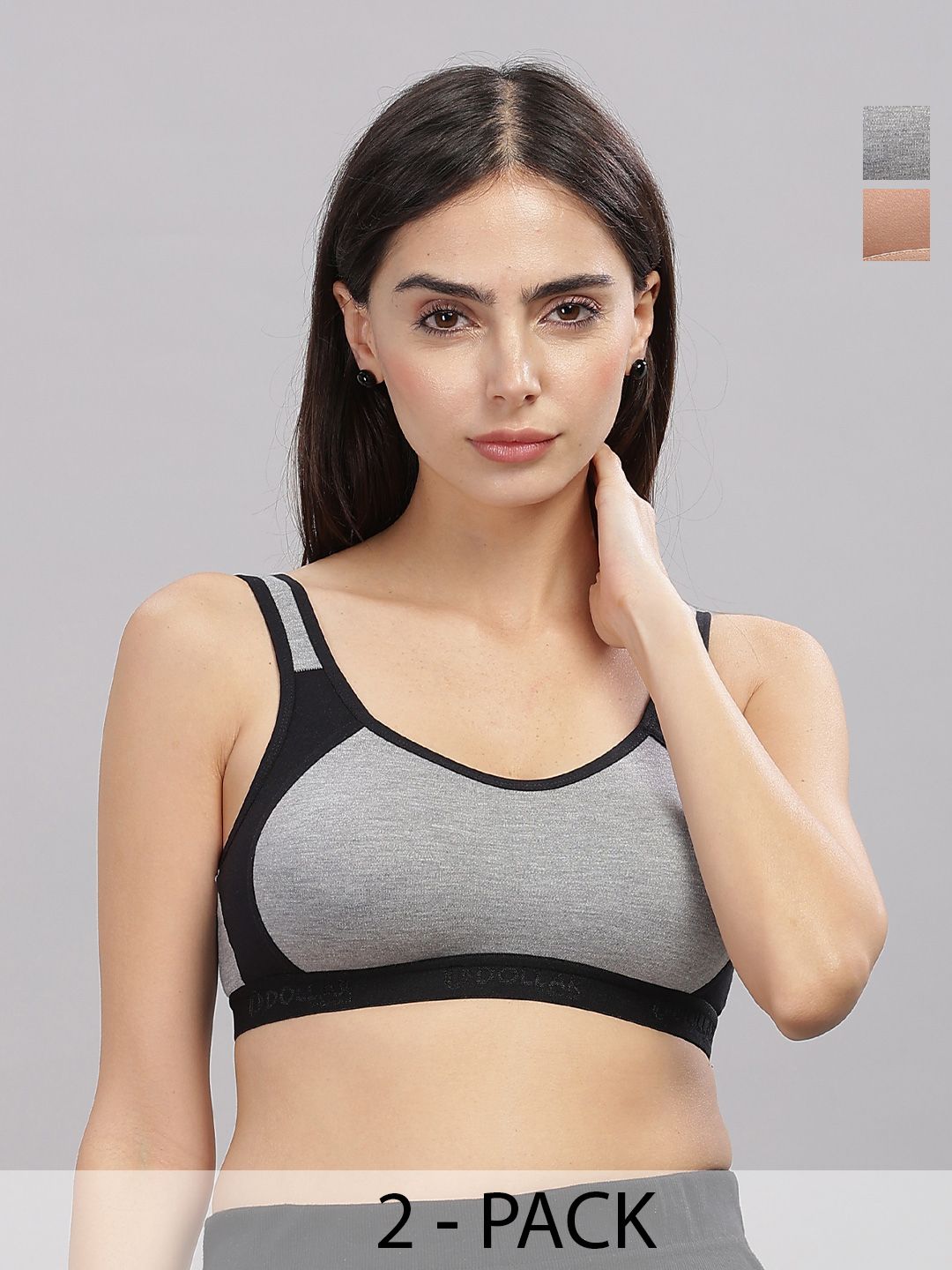 Dollar Missy Pack of 2  Cotton Wire-Free Moulded Sports Bra