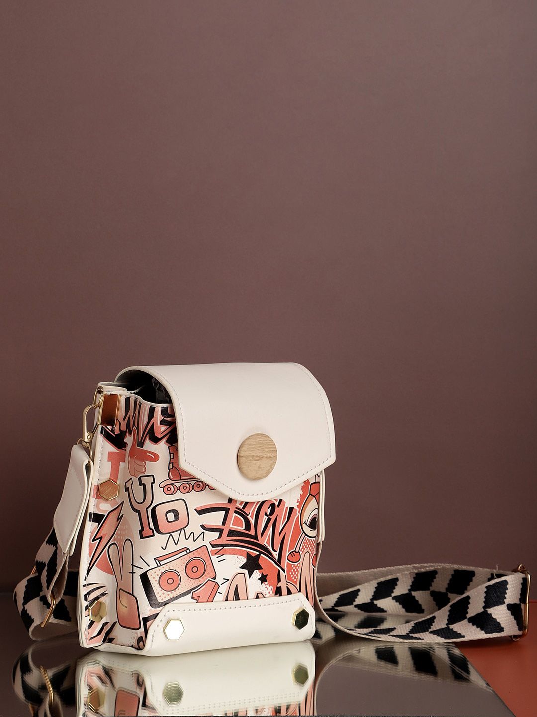 Buy HAUTE SAUCE White Graphic Printed Structured Sling Bag Vegan Leather Handbag -  - Accessories for Women