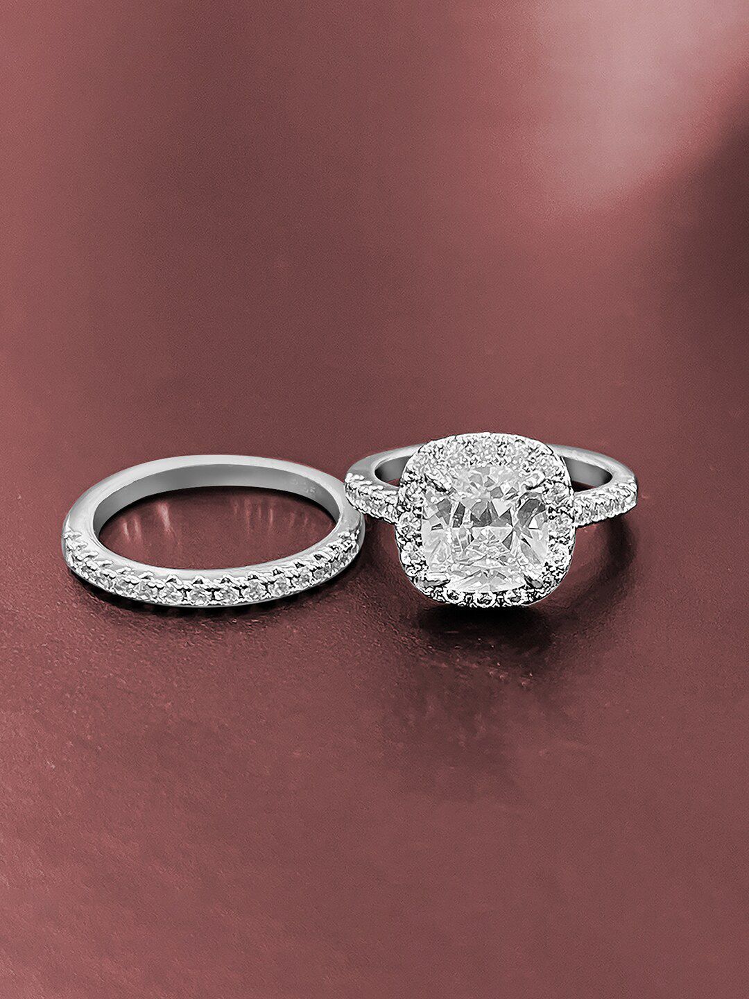 Peora Set Of 2 Silver-Plated AD-Studded Finger Ring