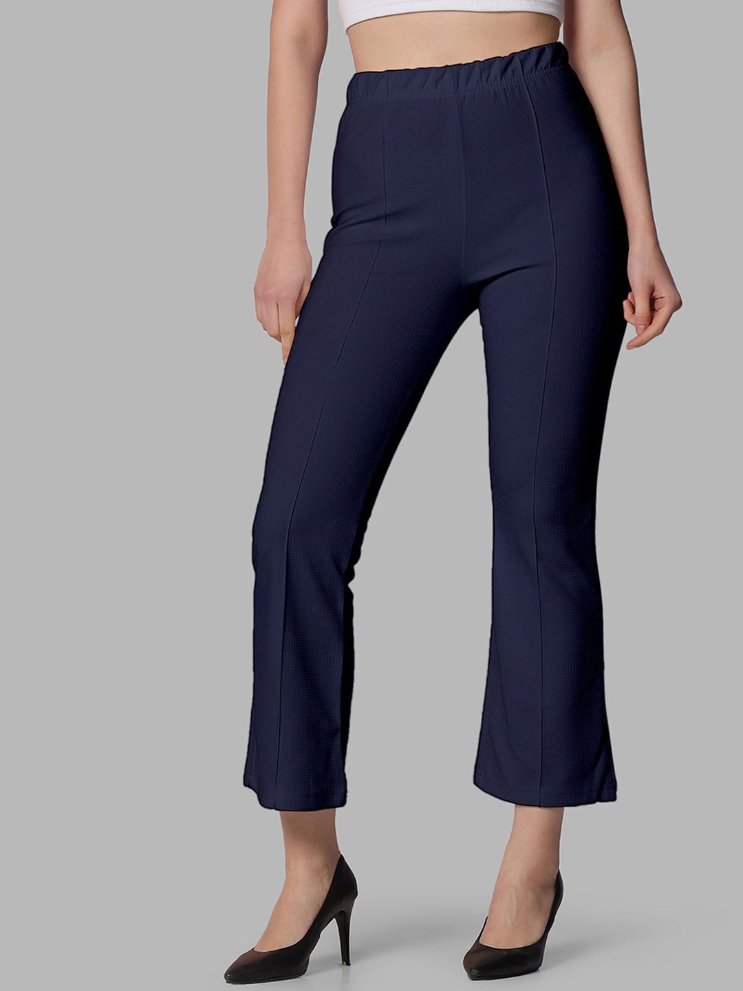 Selvia Women Lycra Easy Wash Regular Fit Mid-Rise Cropped Slip-On Bootcut Trousers