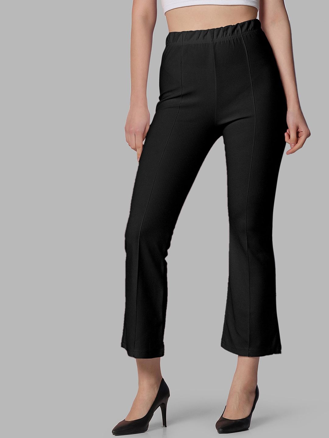 Selvia Women Lycra Easy Wash Regular Fit Mid-Rise Cropped Slip-On Bootcut Trousers