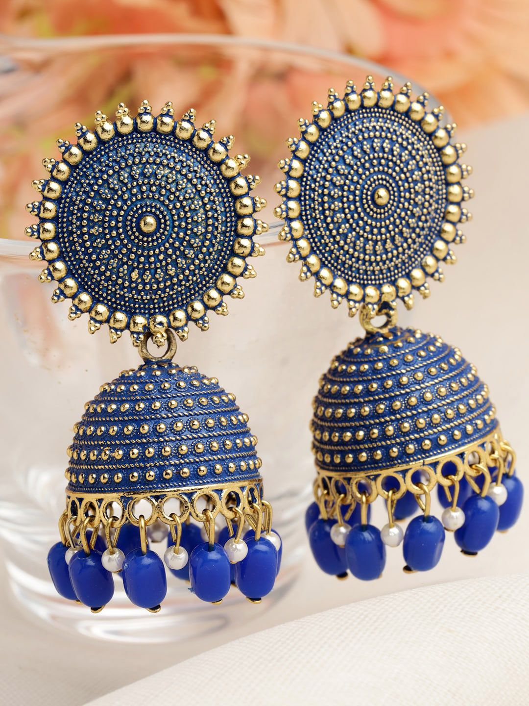 Moedbuille Gold-Plated Beaded Dome Shaped Jhumkas Earrings
