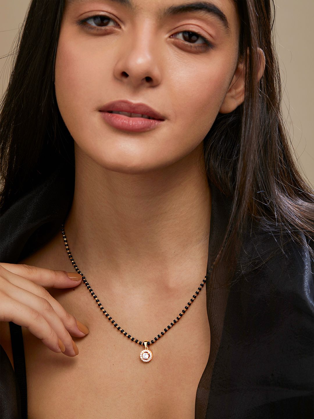 MINUTIAE  Gold-Plated Crystals-Beaded Mangalsutra