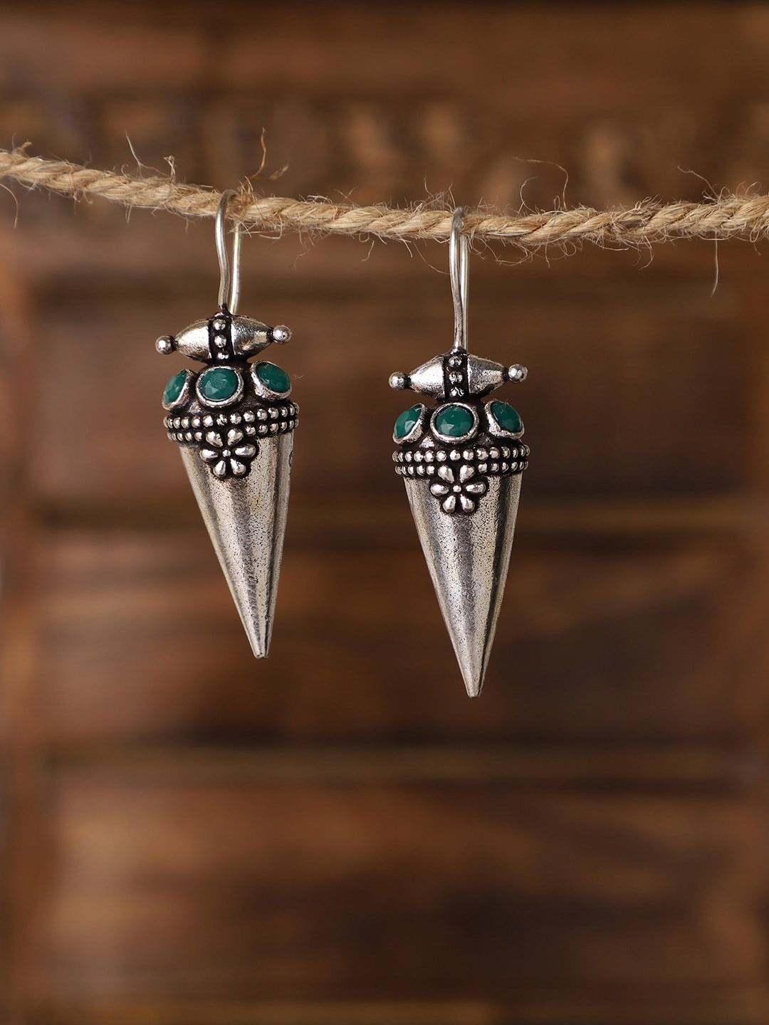 VENI Silver-Plated Classic Oxidised Drop Earrings