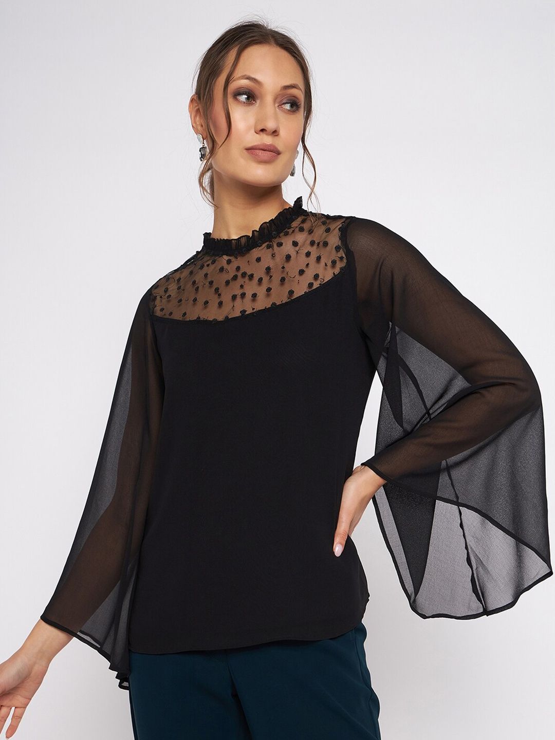 Antheaan Elit Round Neck Flared Sleeves Cape Top