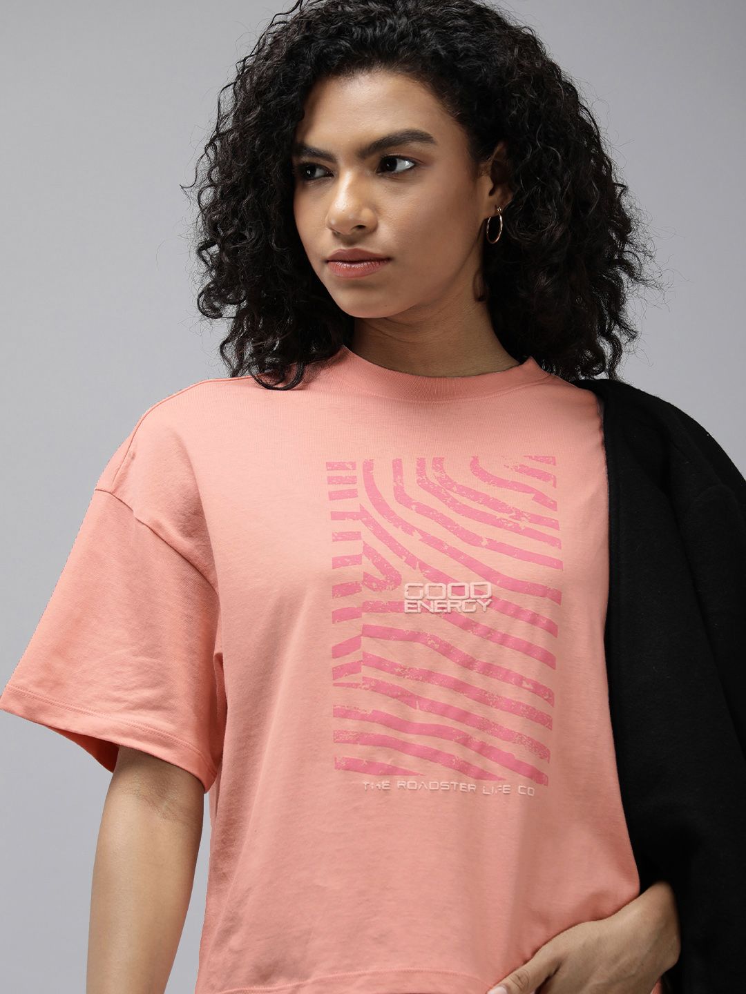 Roadster Graphic Printed Drop-Shoulder Sleeves Boxy T-shirt