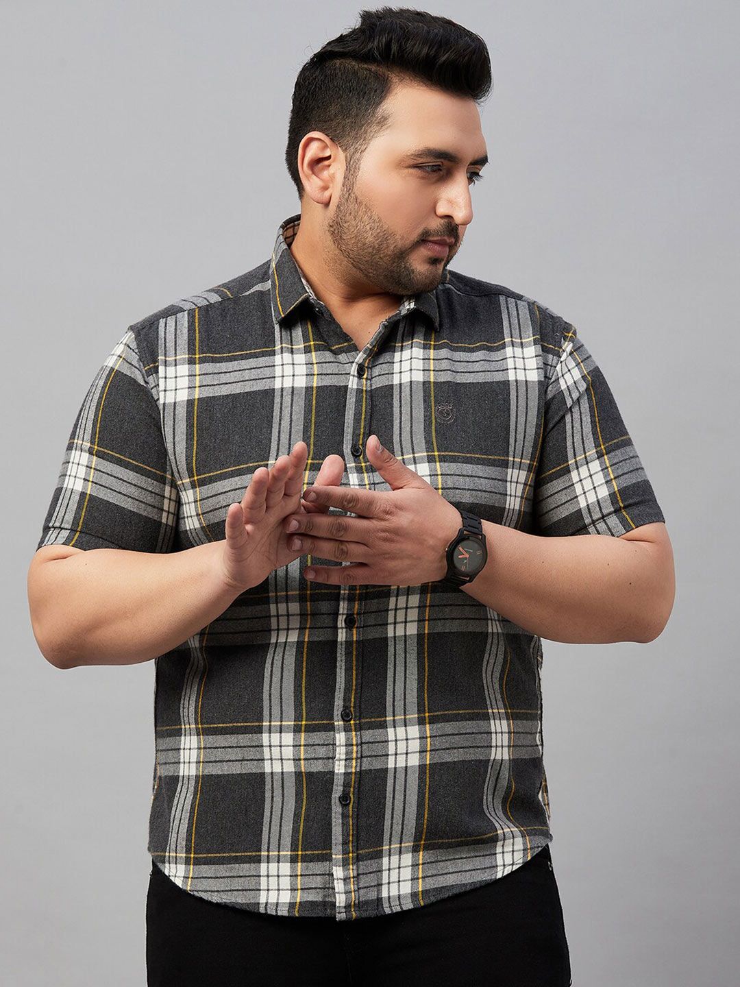 SHOWOFFFF Plus Size Tartan Checked Cotton Casual Shirt