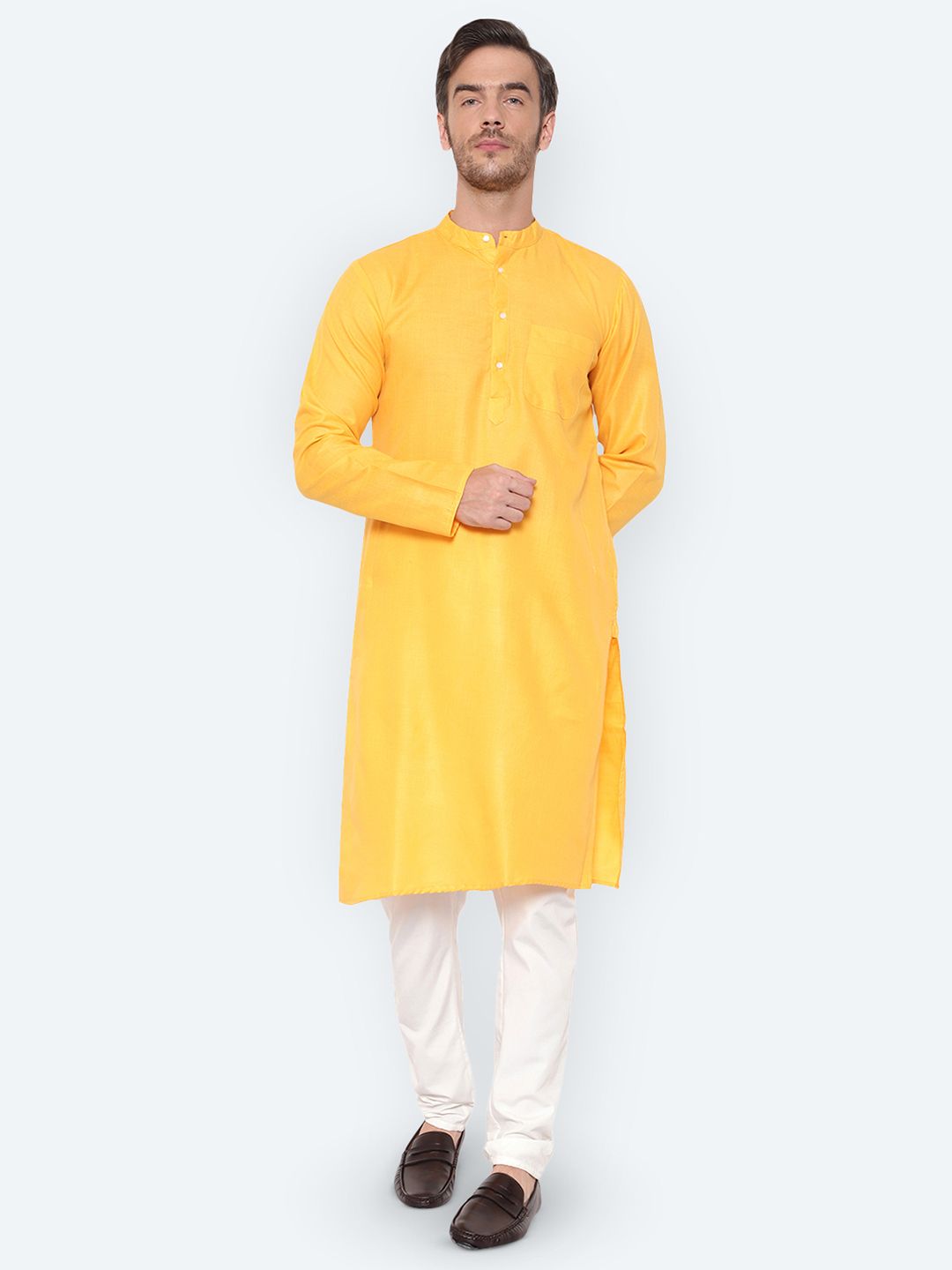 Latest Chikan Garments Mandarin Collar Long Sleeves Cotton Kurta