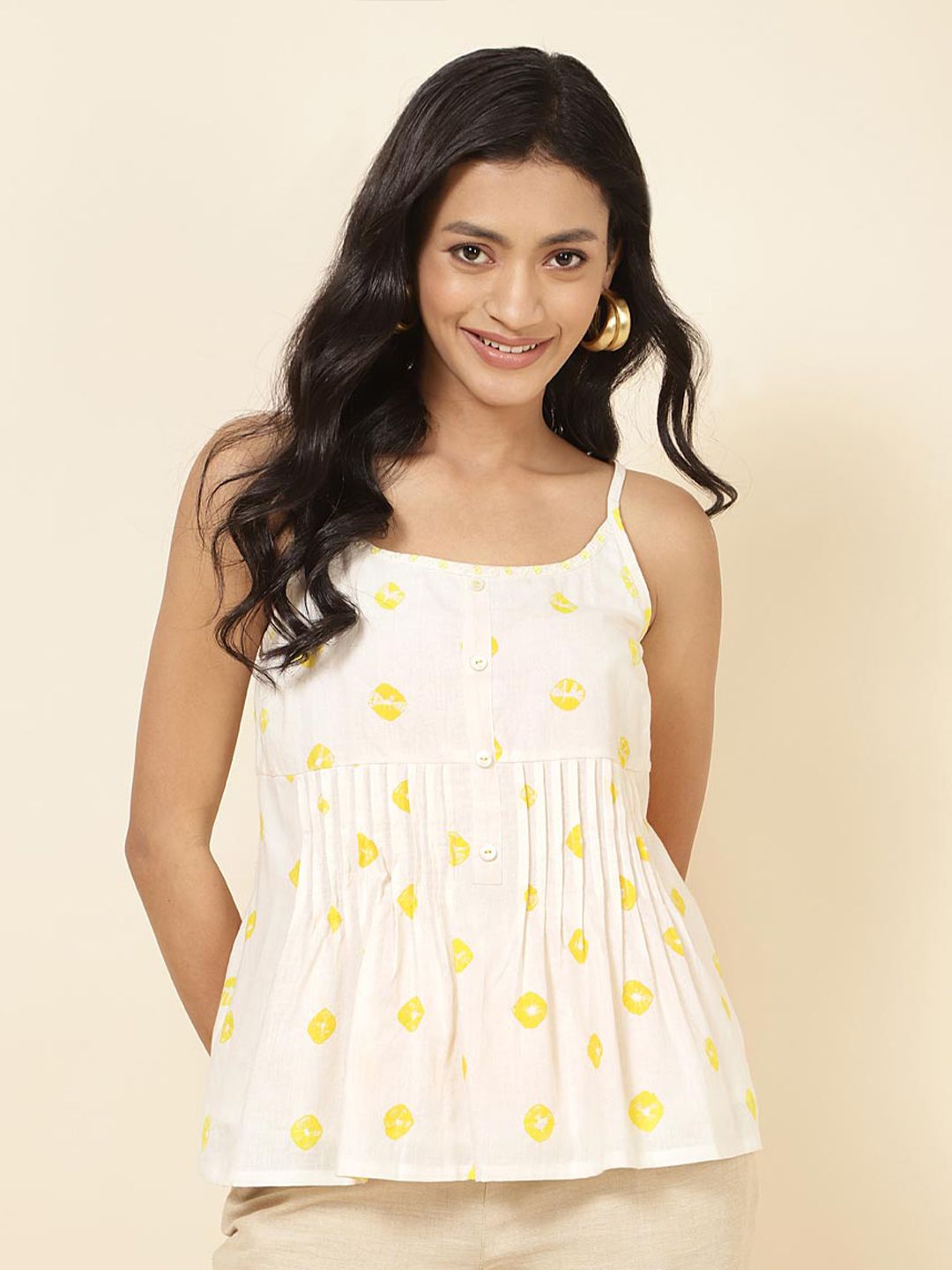 Fabindia Cotton Printed Shoulder Strap A-line Top
