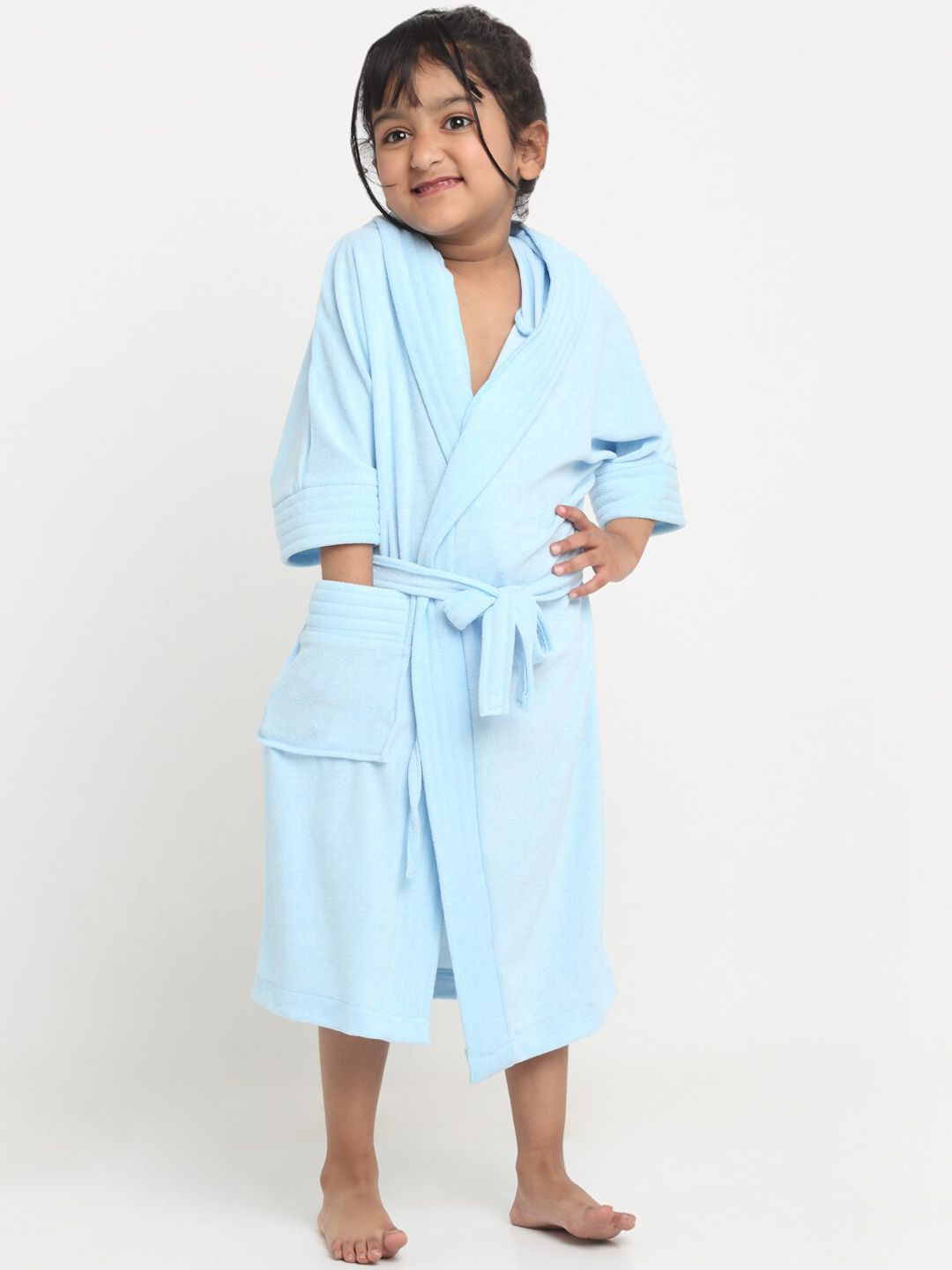 Buy Creeva Melodious Blue Solid Terrycloth Drawstring Midi Bath Robe 4 5Y -  - Home for Unisex Kids