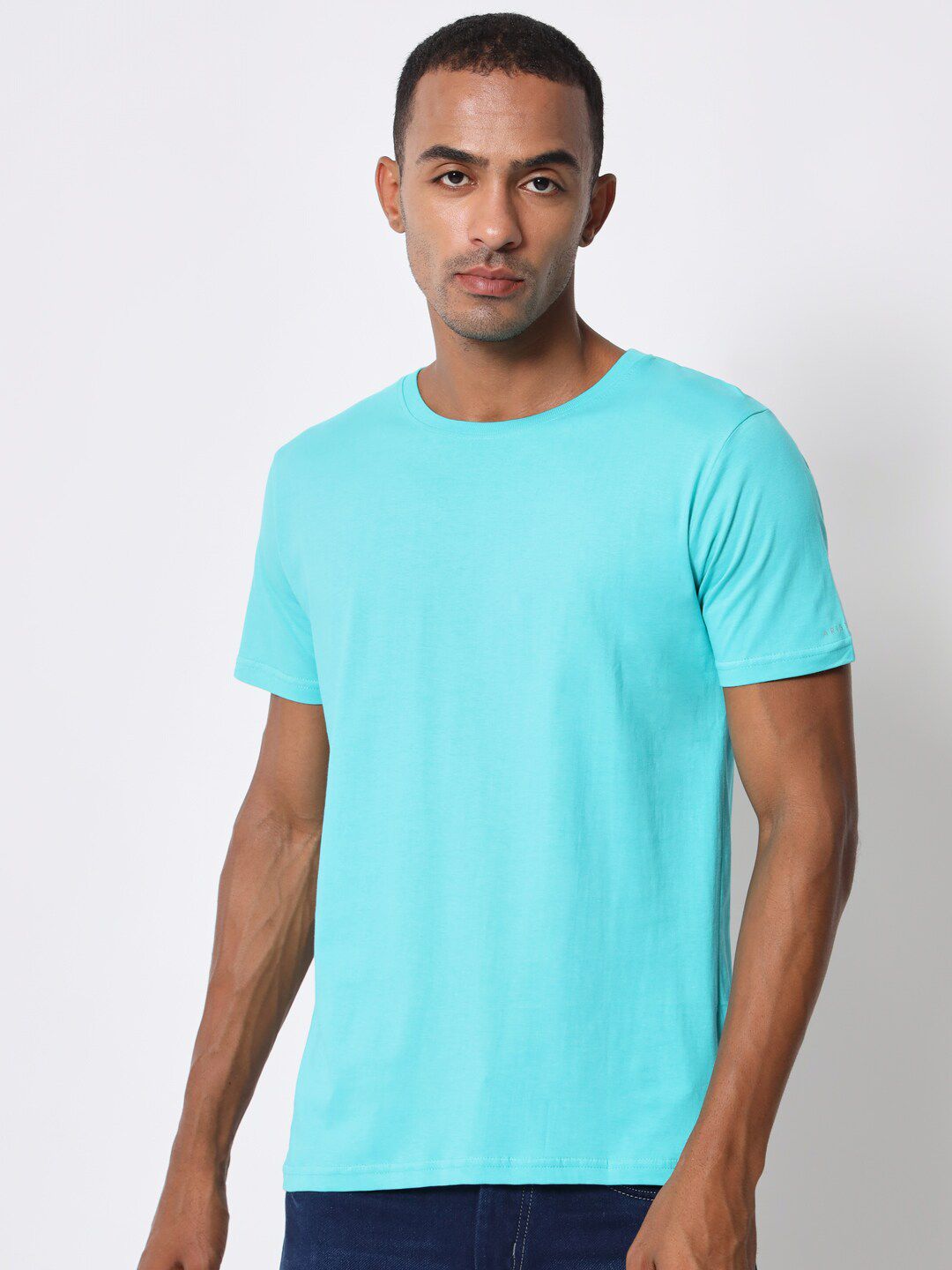 Teal Round Neck Regular Fit Casual T-shirt