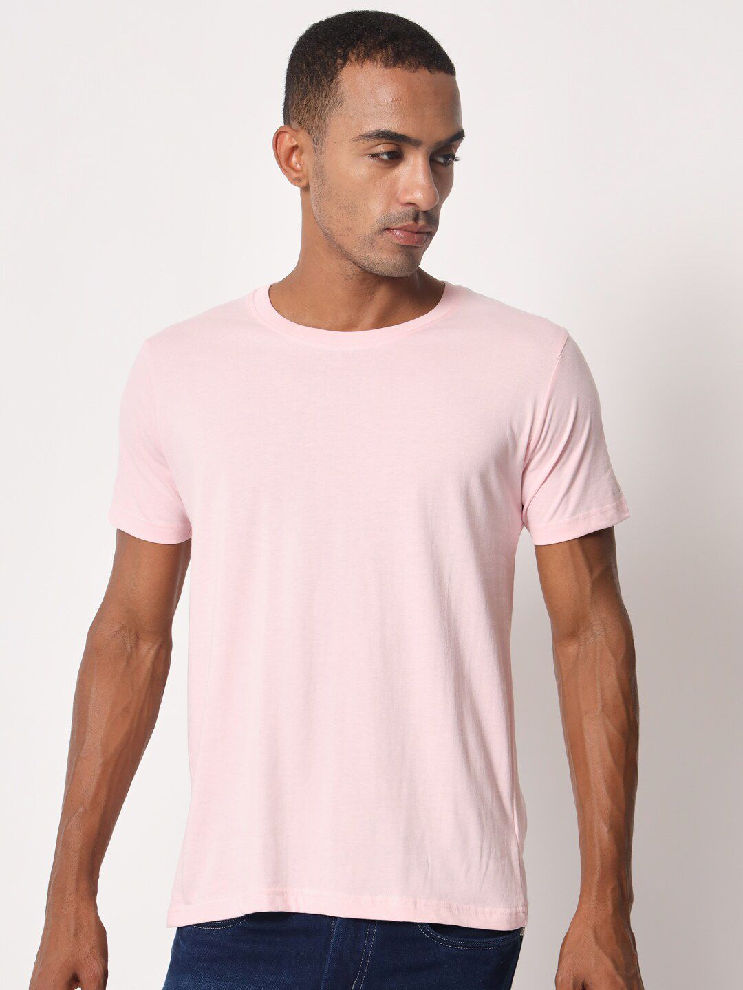 Pink Round Neck Regular Fit Casual T-shirt