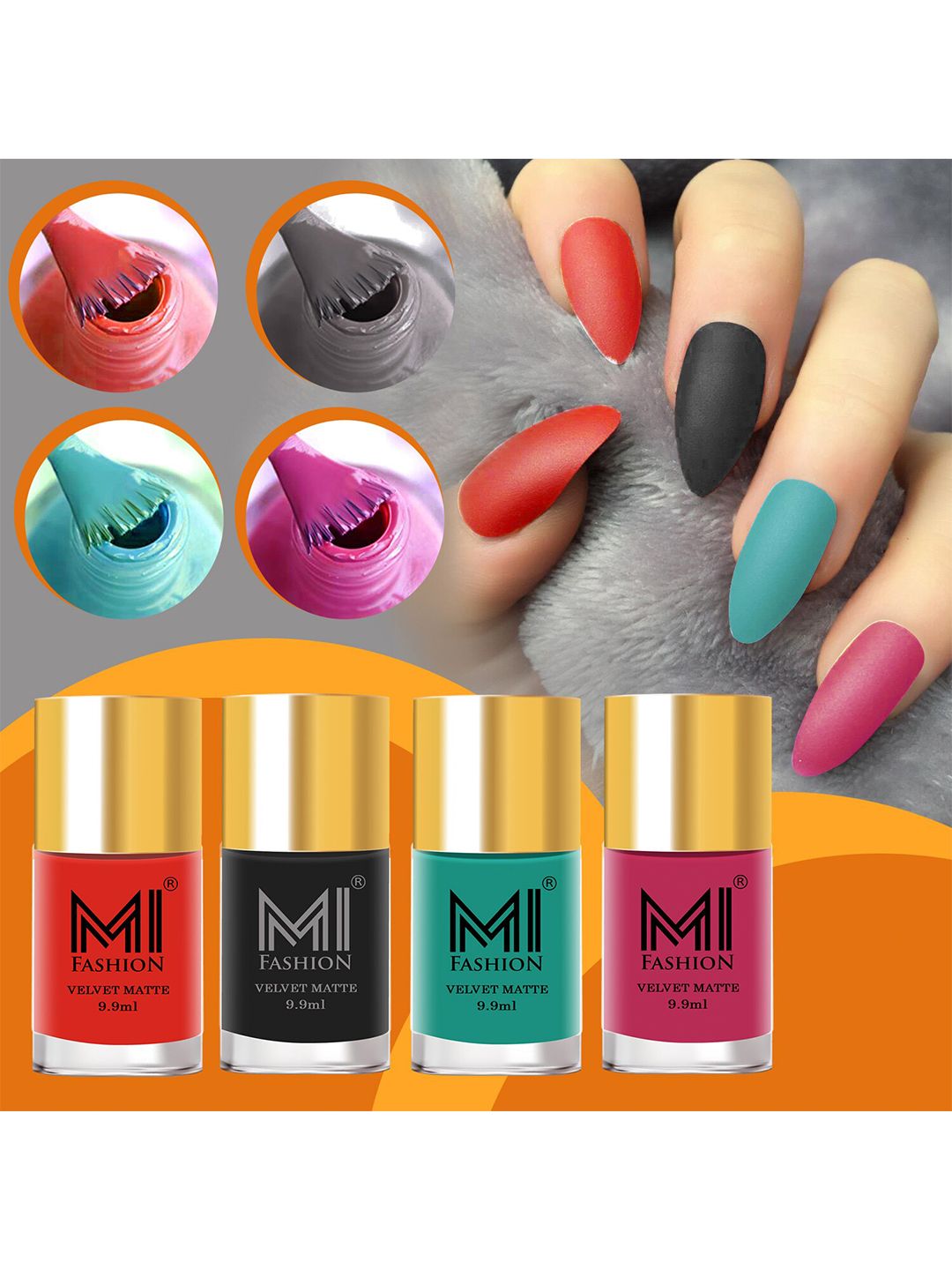 MI FASHION Set Of 4 Velvet Matte Long Lasting Nail Polish- 9.9 ml Each