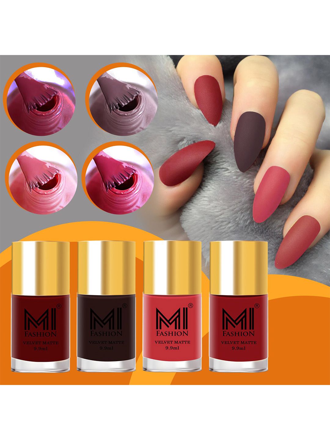 MI FASHION Set Of 4 Velvet Matte Long-Lasting Nail Polish - 9.9ml each