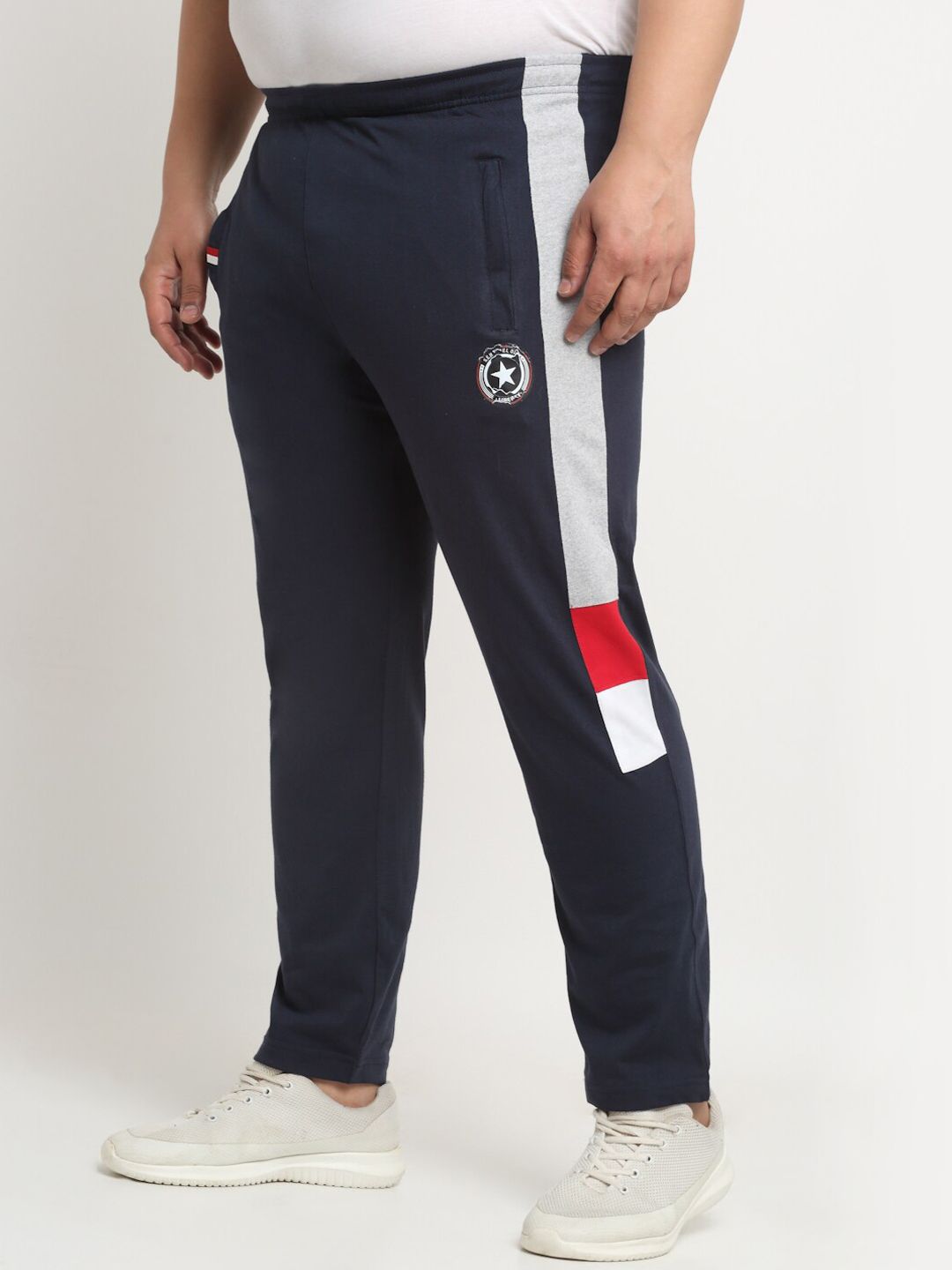 plusS Men Plus Size Side Panel Detail Straight Fit Cotton Track Pants