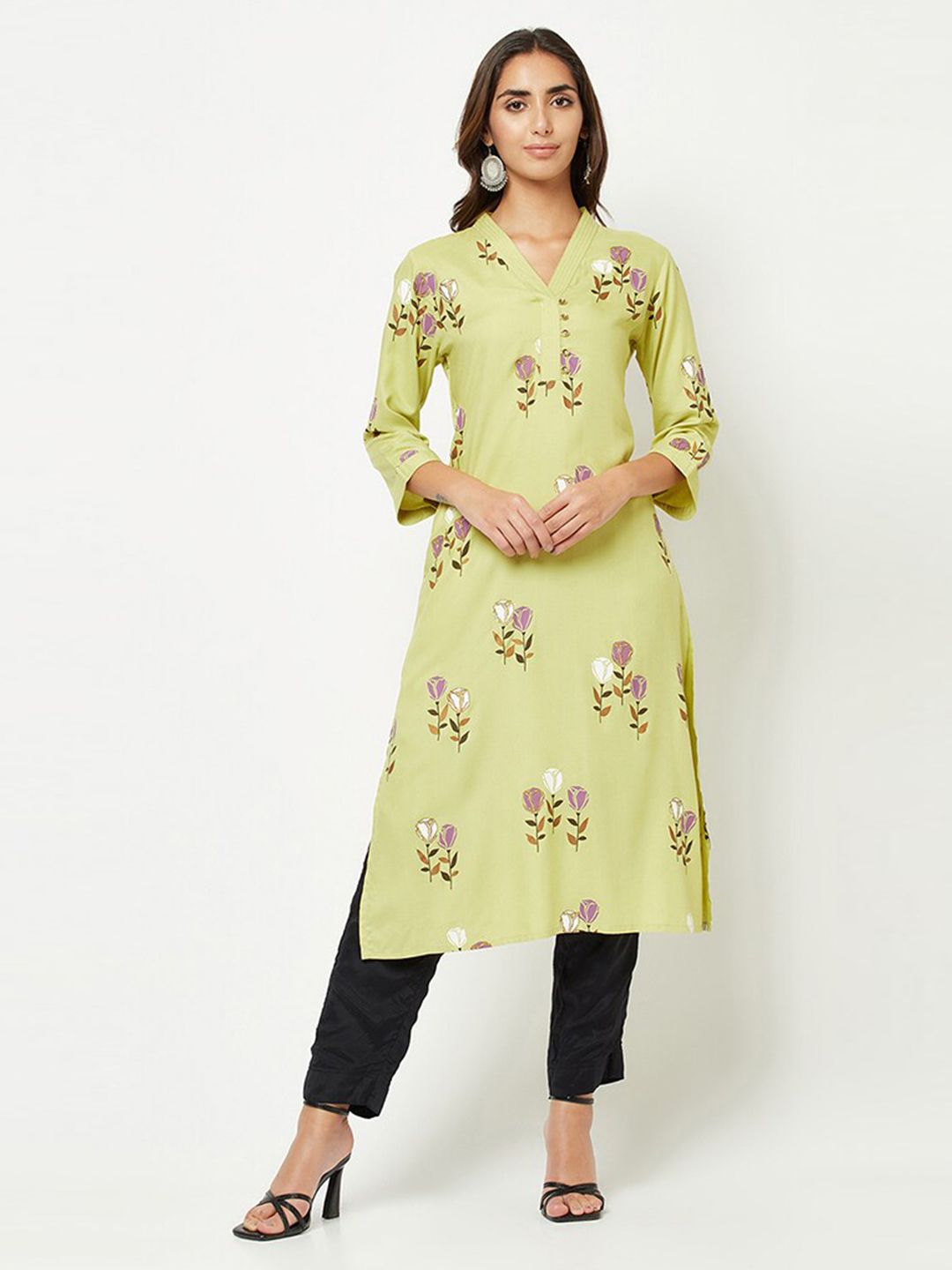 BARARA ETHNIC Floral Printed V Neck Straight Kurta
