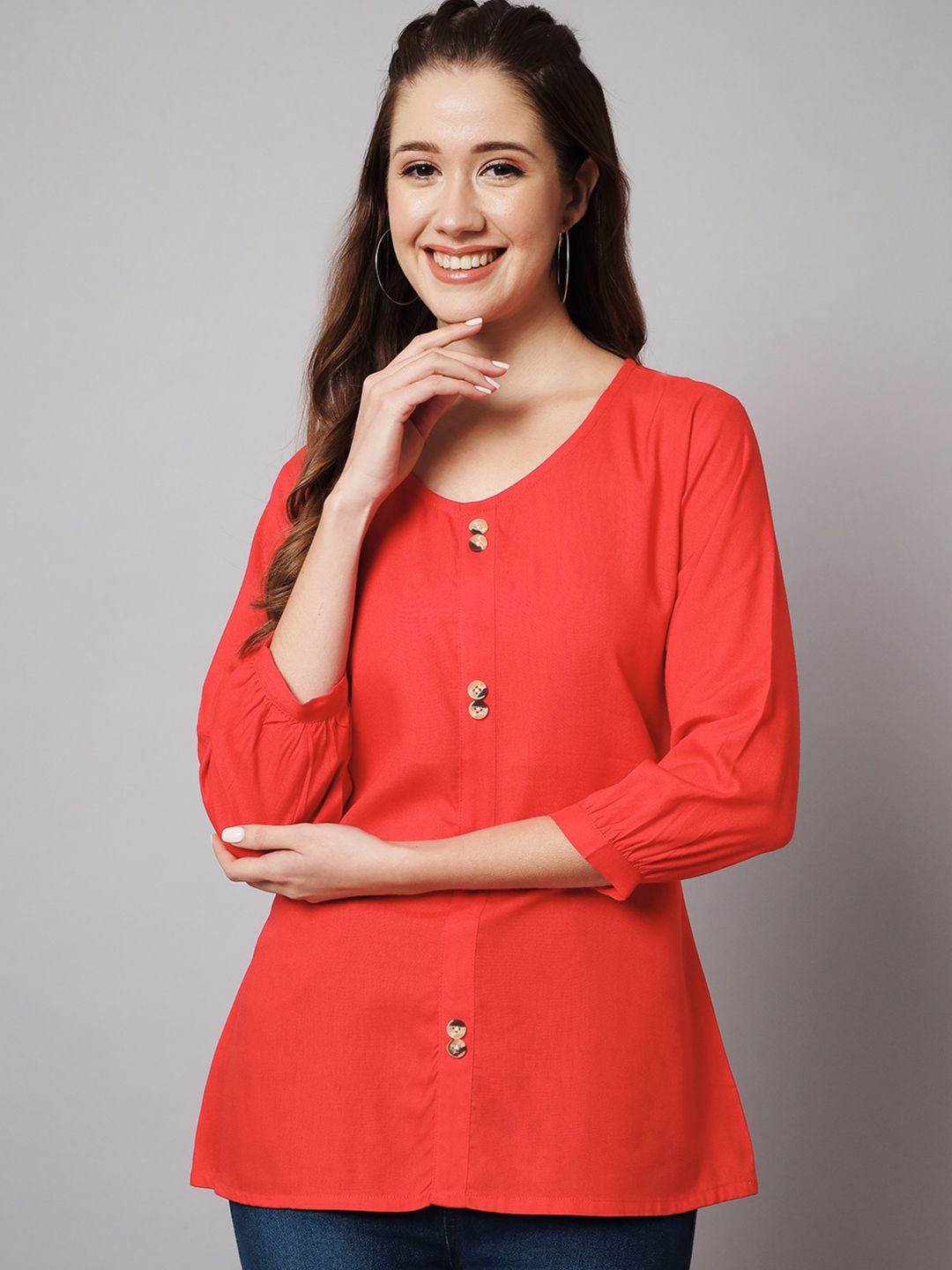 Meeranshi Round Neck Puffed Sleeves Top