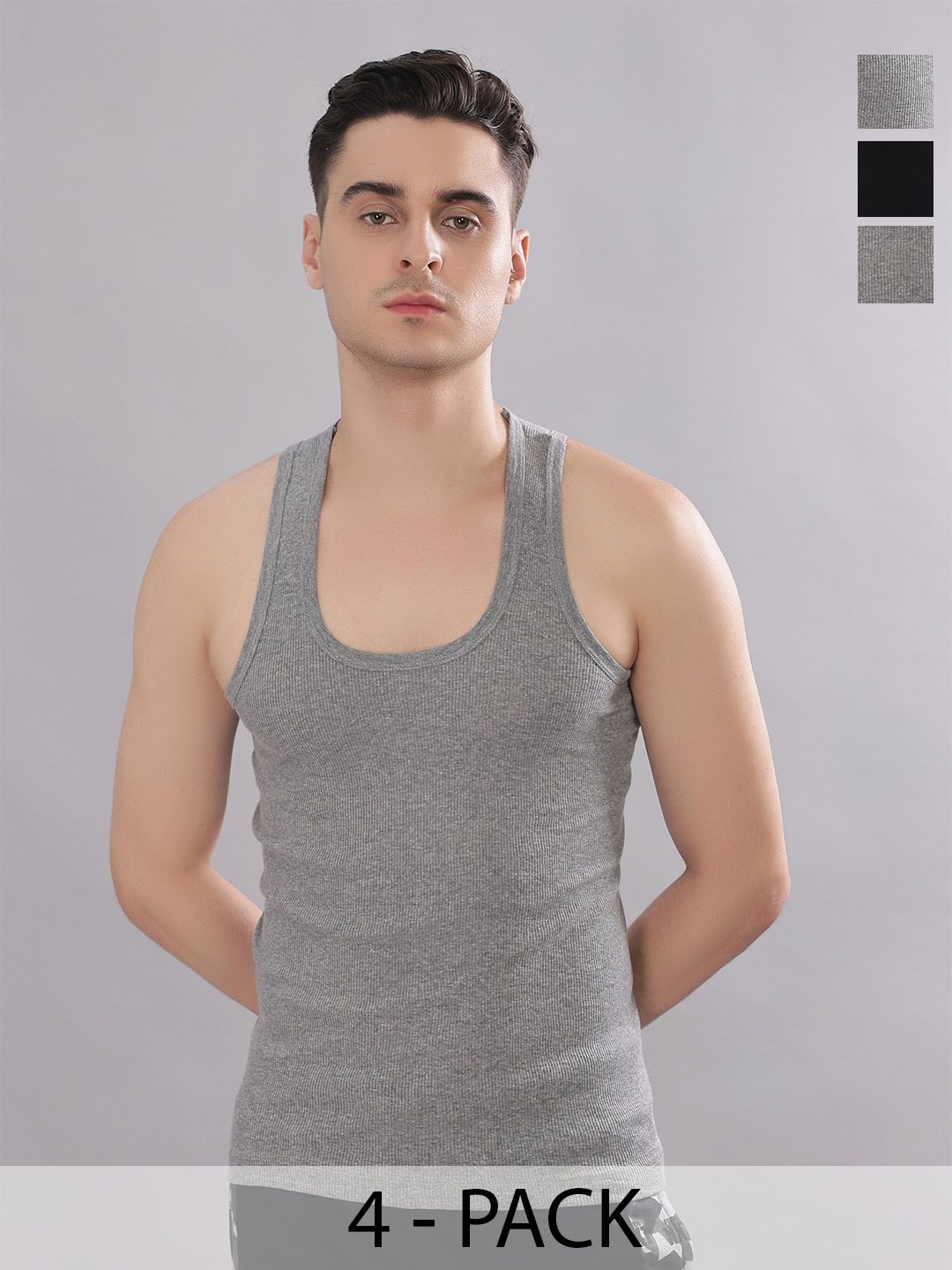 Buy Dollar Bigboss Men Solid Pack Of 4 Cotton Stretch Rib Regular Fit Casual Vest -  - Apparel for Men