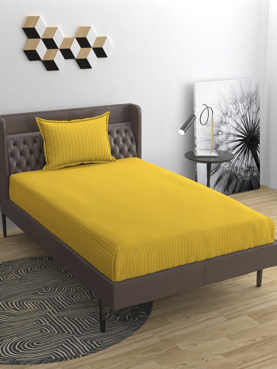 BELVOSTUM Yellow Striped Microfiber 220 TC Single Fine Bedsheet with a Pillow Cover-90 x 60 inches