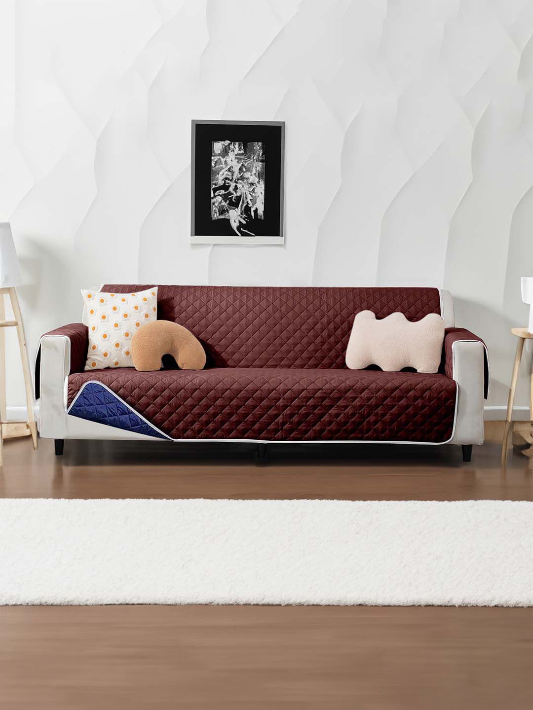 Buy Cortina Reversible Quilted Geometric Polyester Straight 2 Seater Sofa Cover 72x45In -  - Home for Unisex