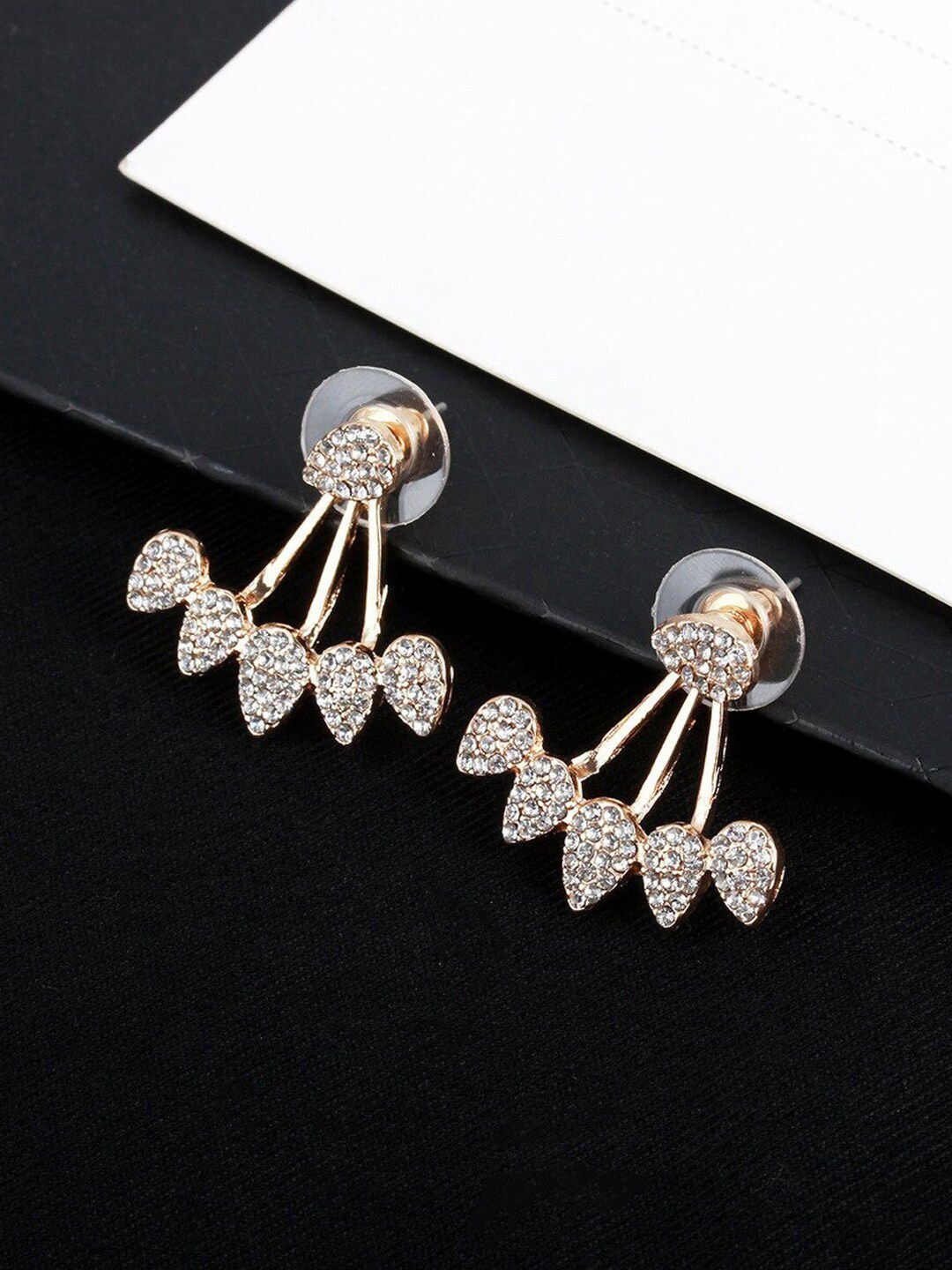 Jewels Galaxy Gold-Plated Leaf Shaped Contemporary Drop Jacket Earrings