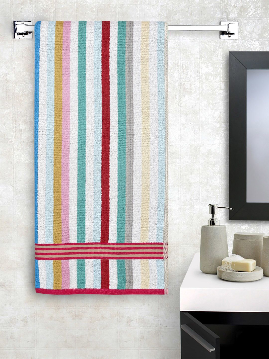 Buy Creeva Red & White Striped Pure Cotton Popcorn Weave Bath Towel -  - Home for Unisex