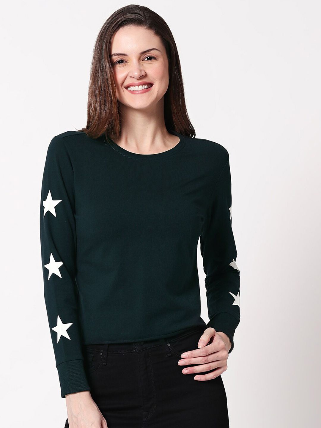 Zeyo Round Neck Long Sleeves Cotton Top