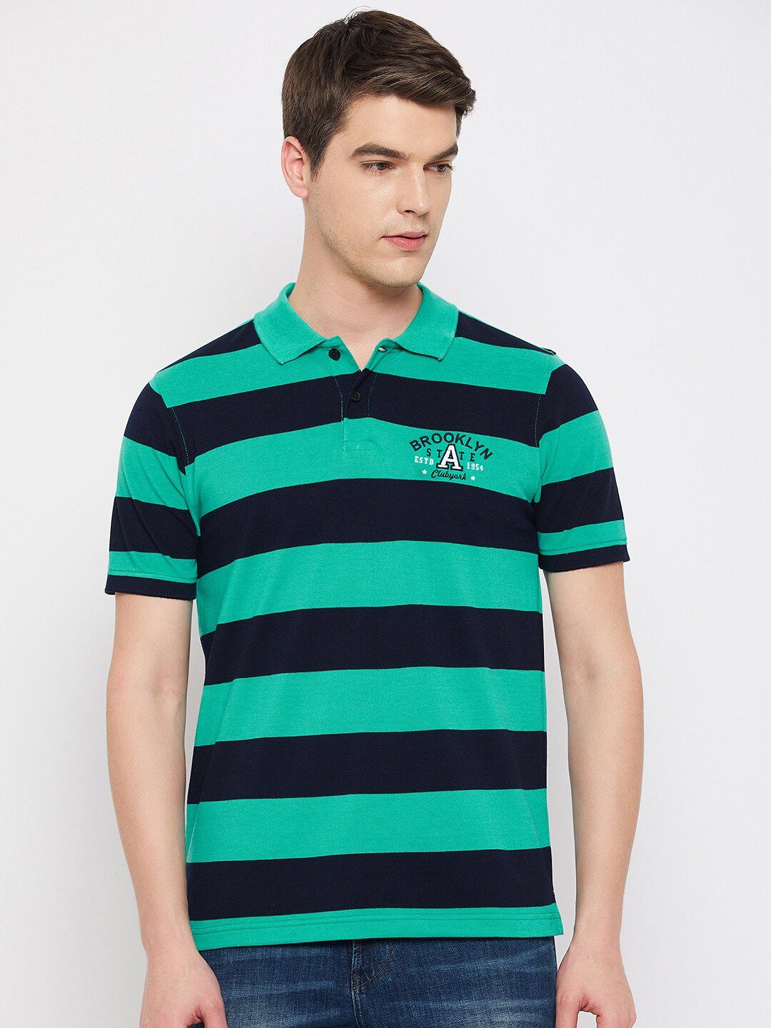 Club York Striped Polo Collar Cotton T-shirt
