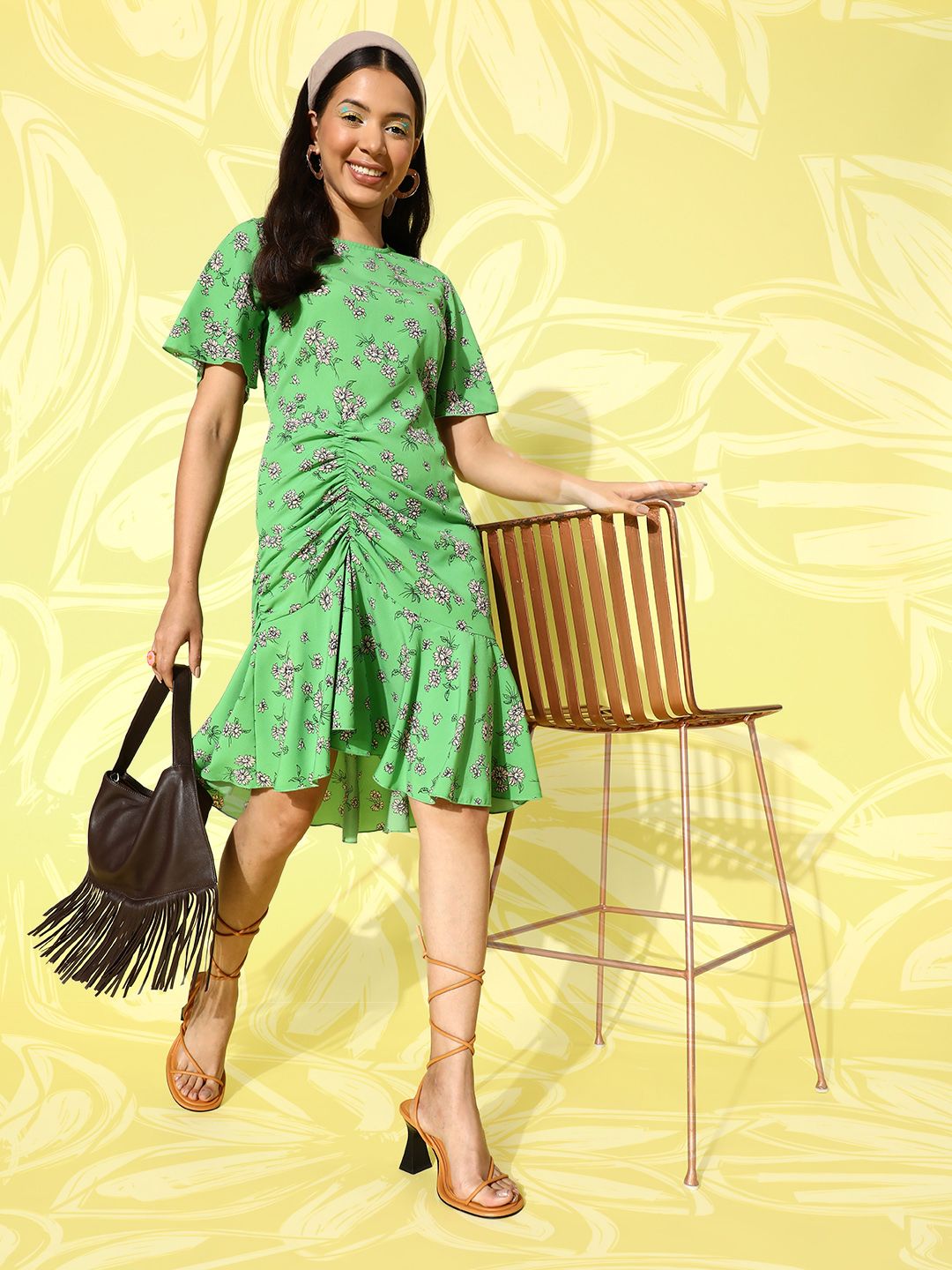 Antheaa Floral Print Cotton A-Line Dress