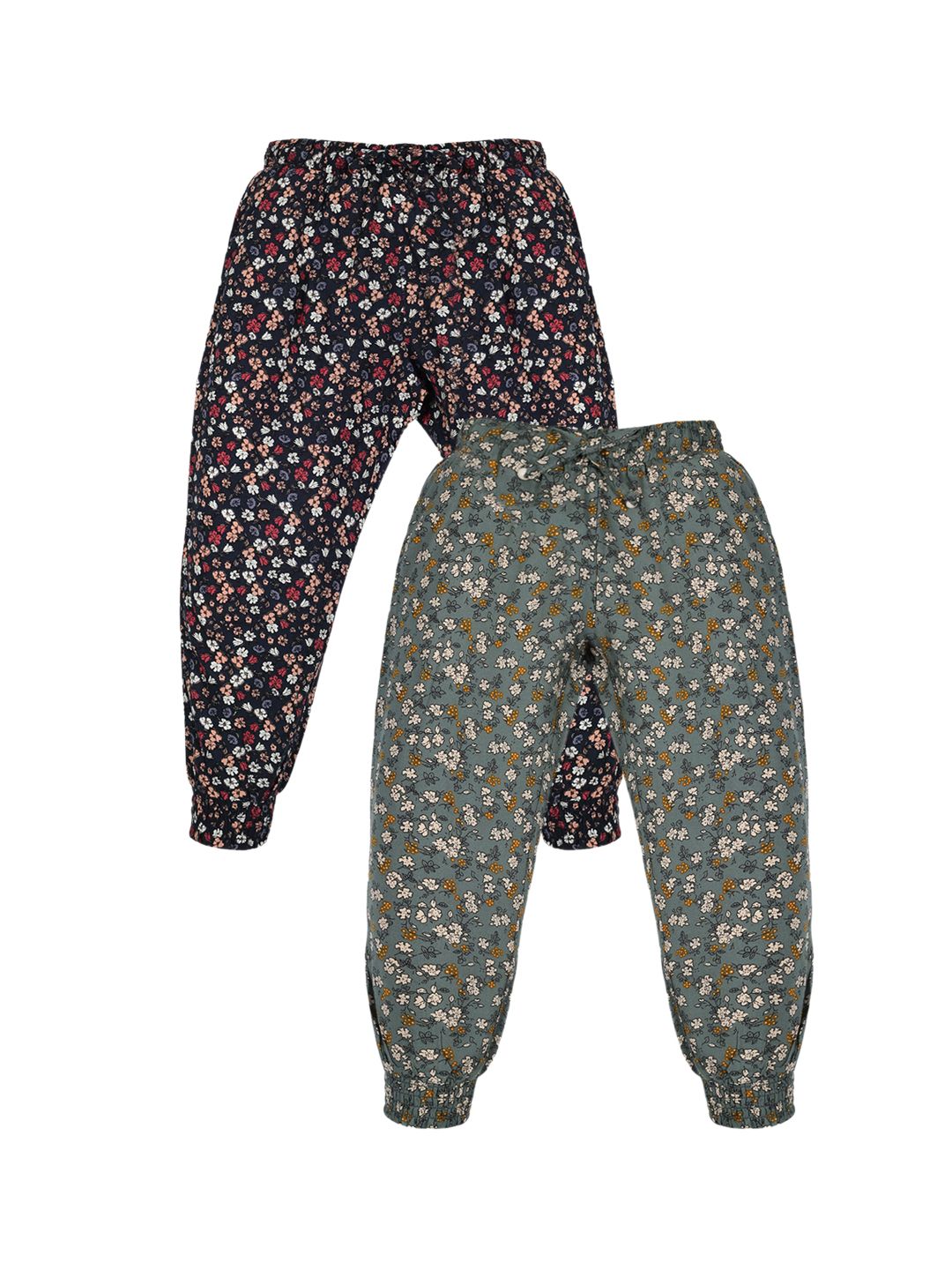 PLUM TREE Girls Pack Of 2 Floral Printed Pure Cotton Joggers