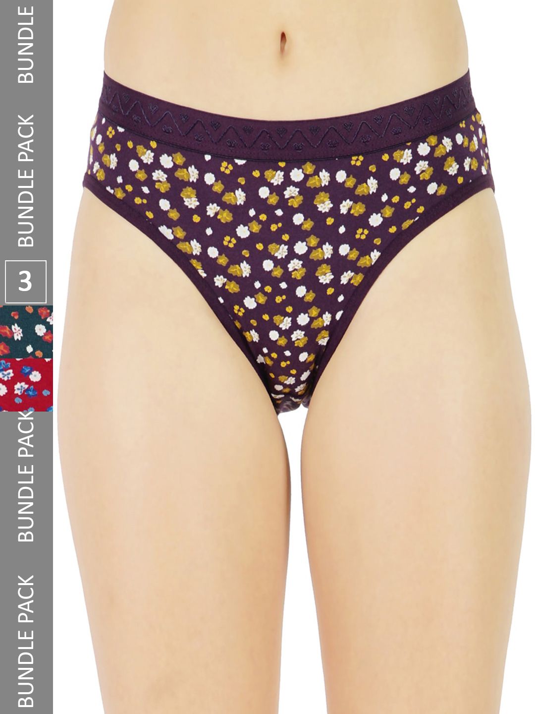 LADYLAND Women Pack Of 3 Floral Printed Cotton Hipster Briefs