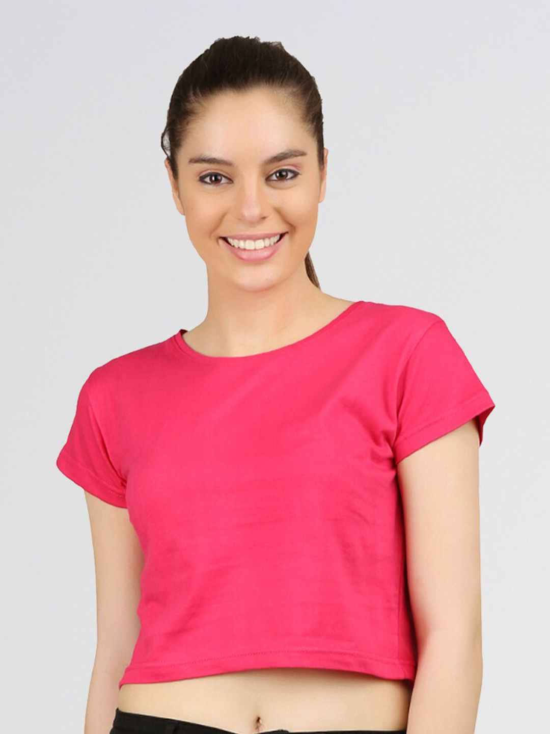 appulse Round Neck Regular Sleeves Cotton Crop Top