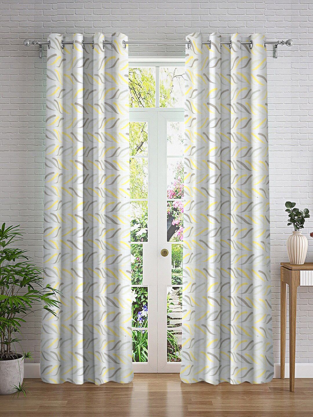 Buy Cortina White & Yellow 2 Pieces Quirky Printed Door Curtains -  - Home for Unisex