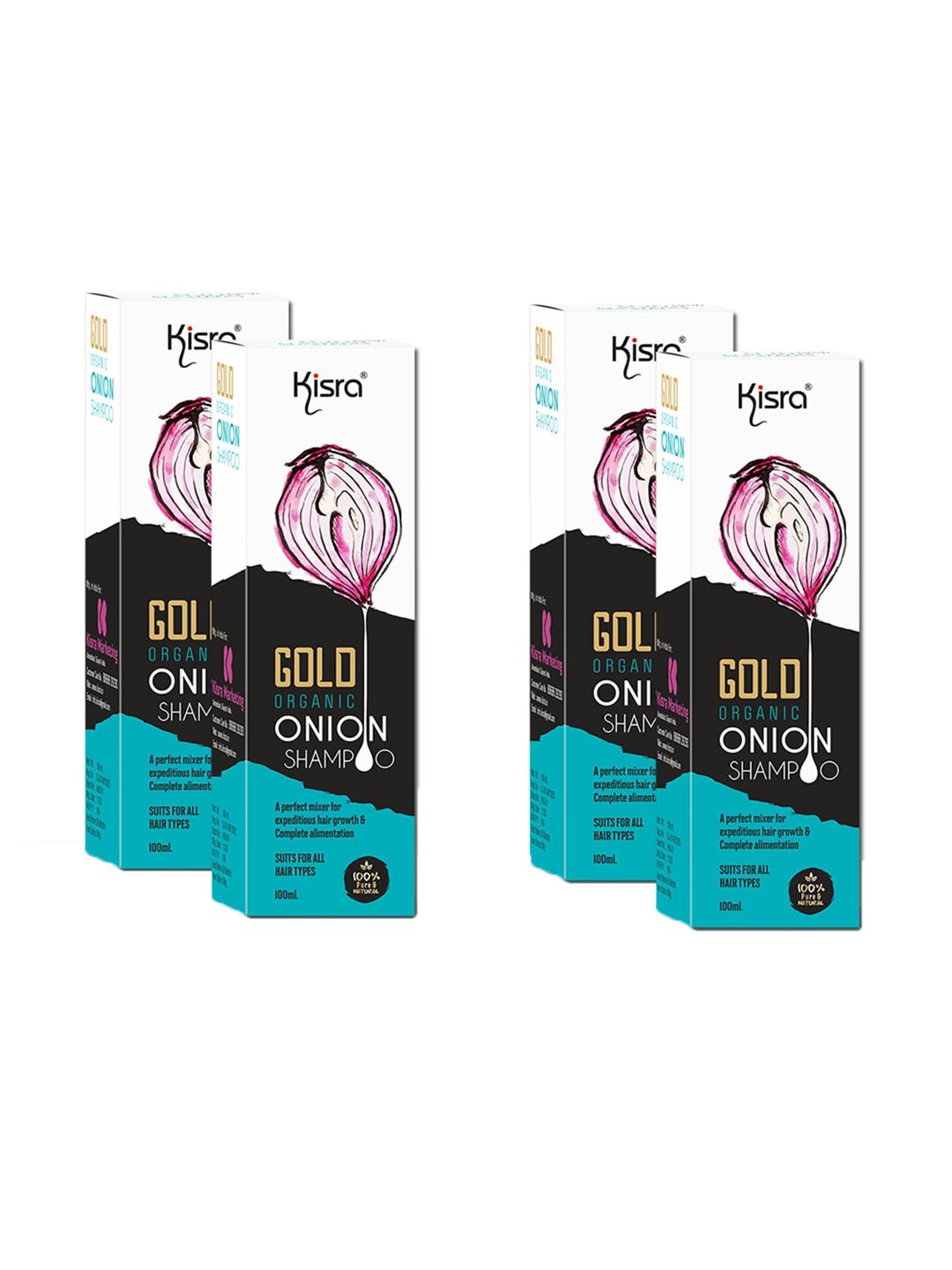 KISRA Gold Set Of 4 Organic Onion Shampoo For Hair Growth & Hair-Fall Control 100ml Each