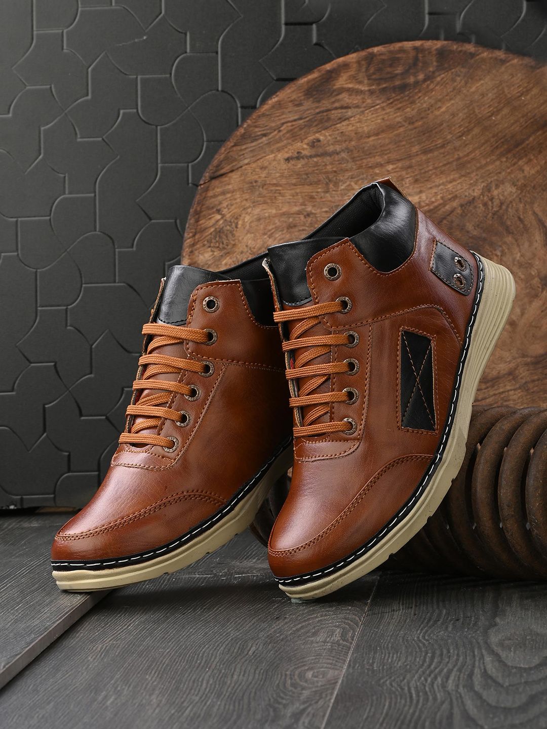 Hundo P Men Colourblocked Mid-Top Regular Boots