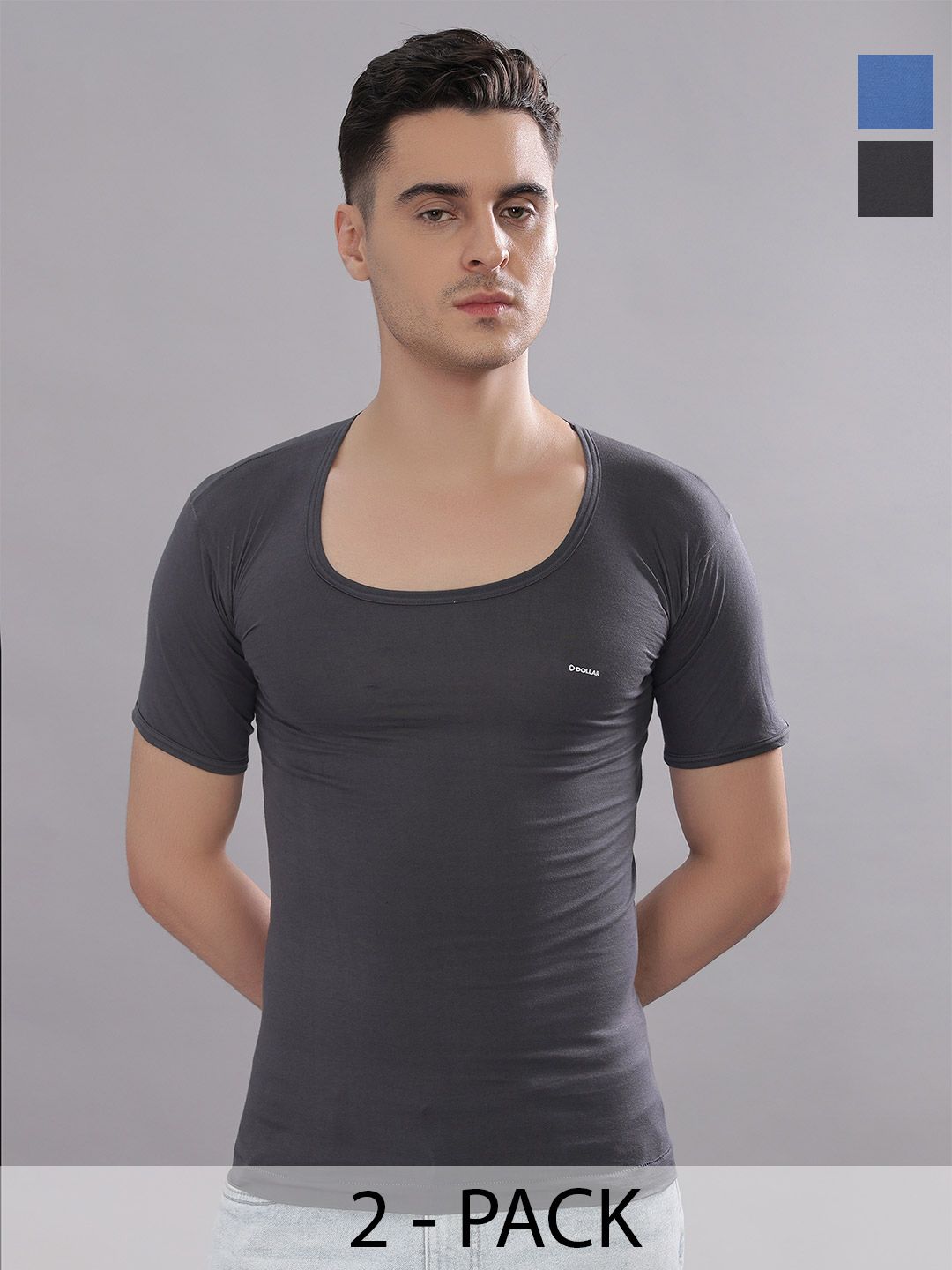 Buy Dollar Bigboss Men Solid Pack Of 2 Cotton Shrinkless Round Neck Vest -  - Apparel for Men