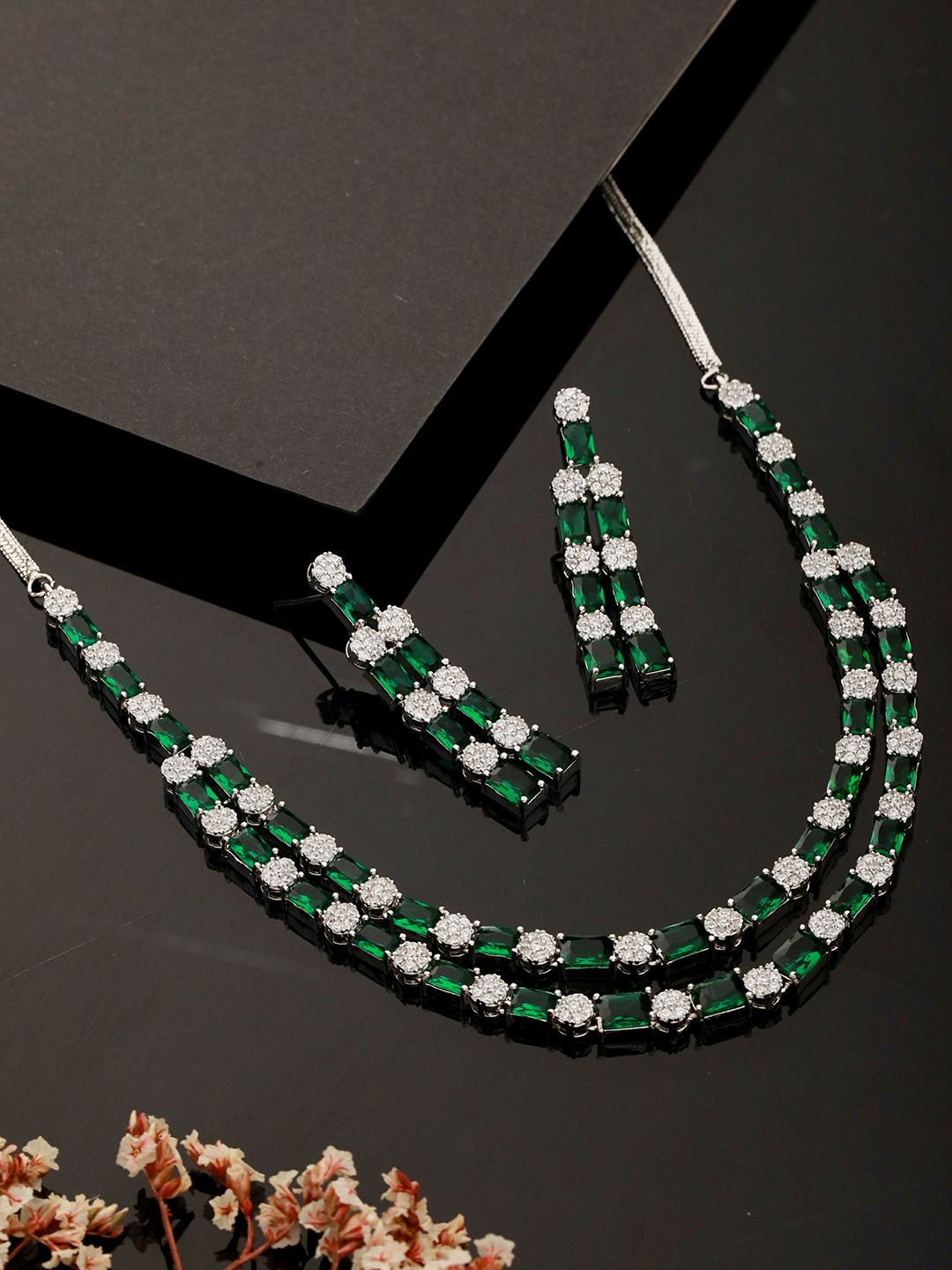 Buy Saraf RS Jewellery Rhodium Plated AD Studded Necklace & Earrings Set -  - Accessories for Women