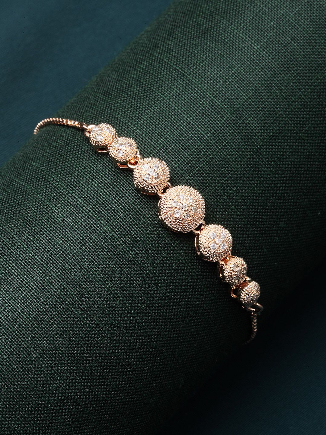 ZENEME Rose Gold -Plated Round American Diamond Studded Wraparound Bracelet