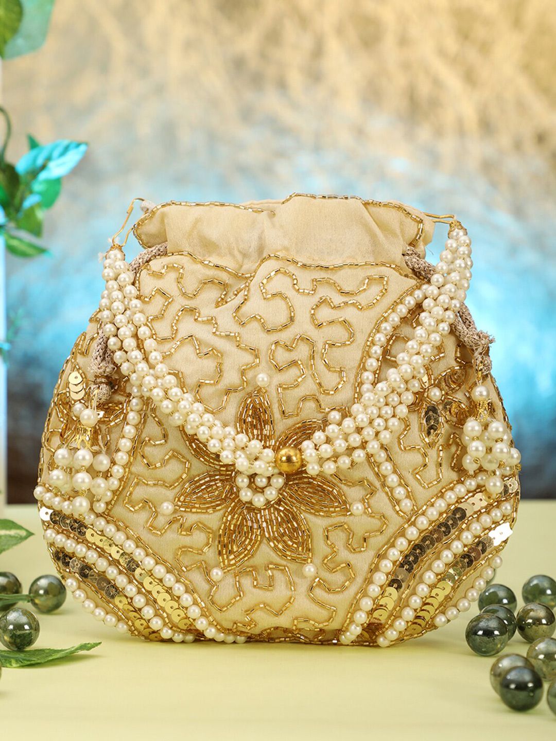 Buy Gaura Pakhi Embellished Potli Clutch With Wrist Loop -  - Accessories for Women