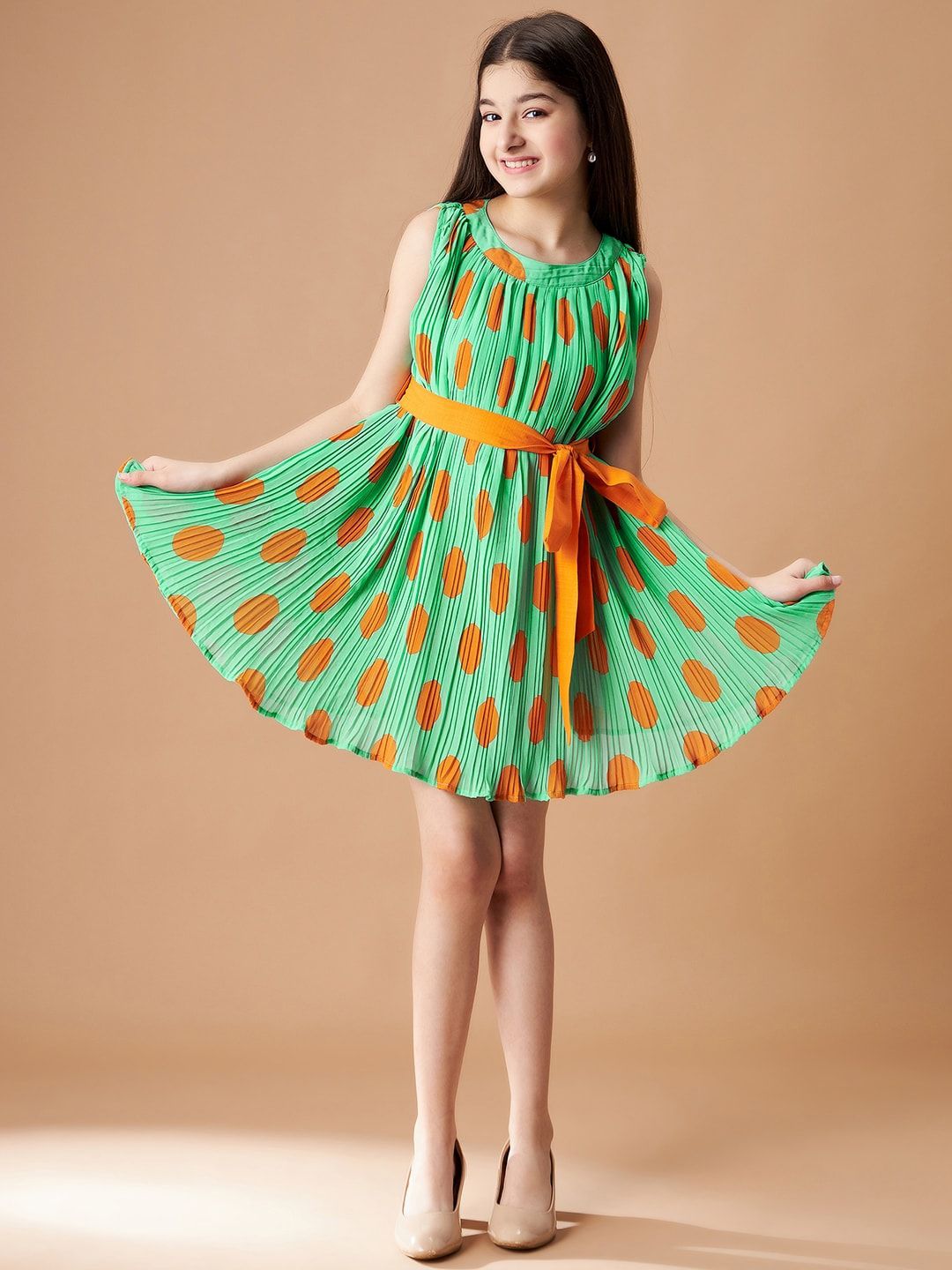 Cherry & Jerry Pleated Georgette Fit & Flare Dress
