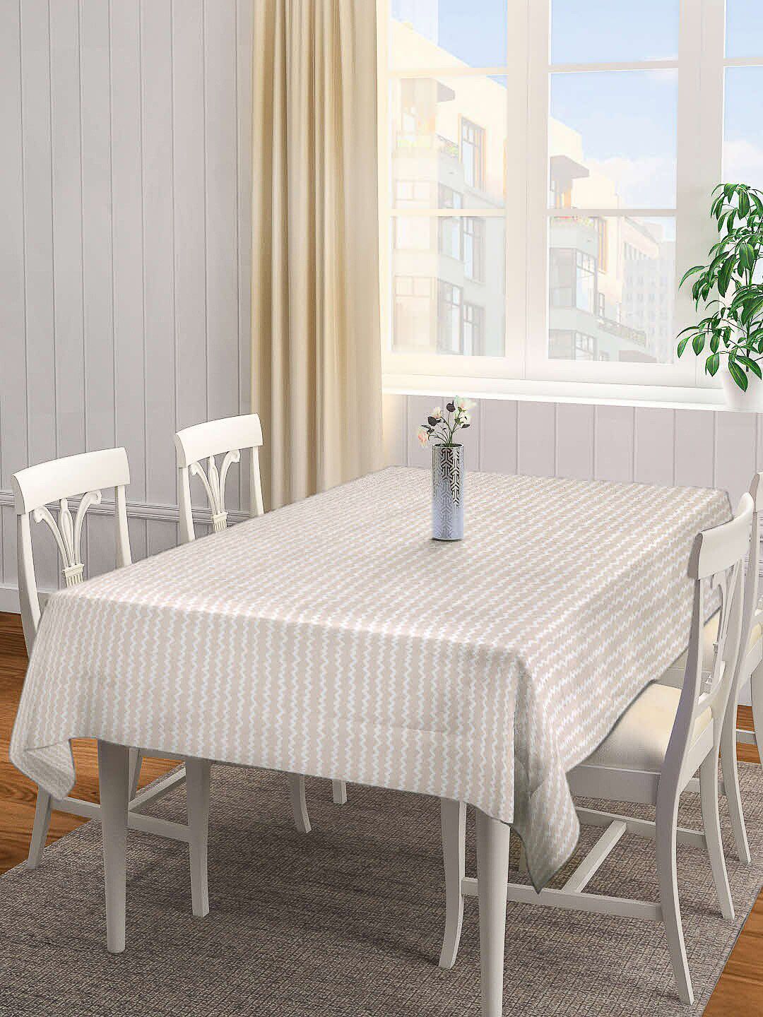 Arrabi Brown Zig Zag Printed 8-Seater Table Cover